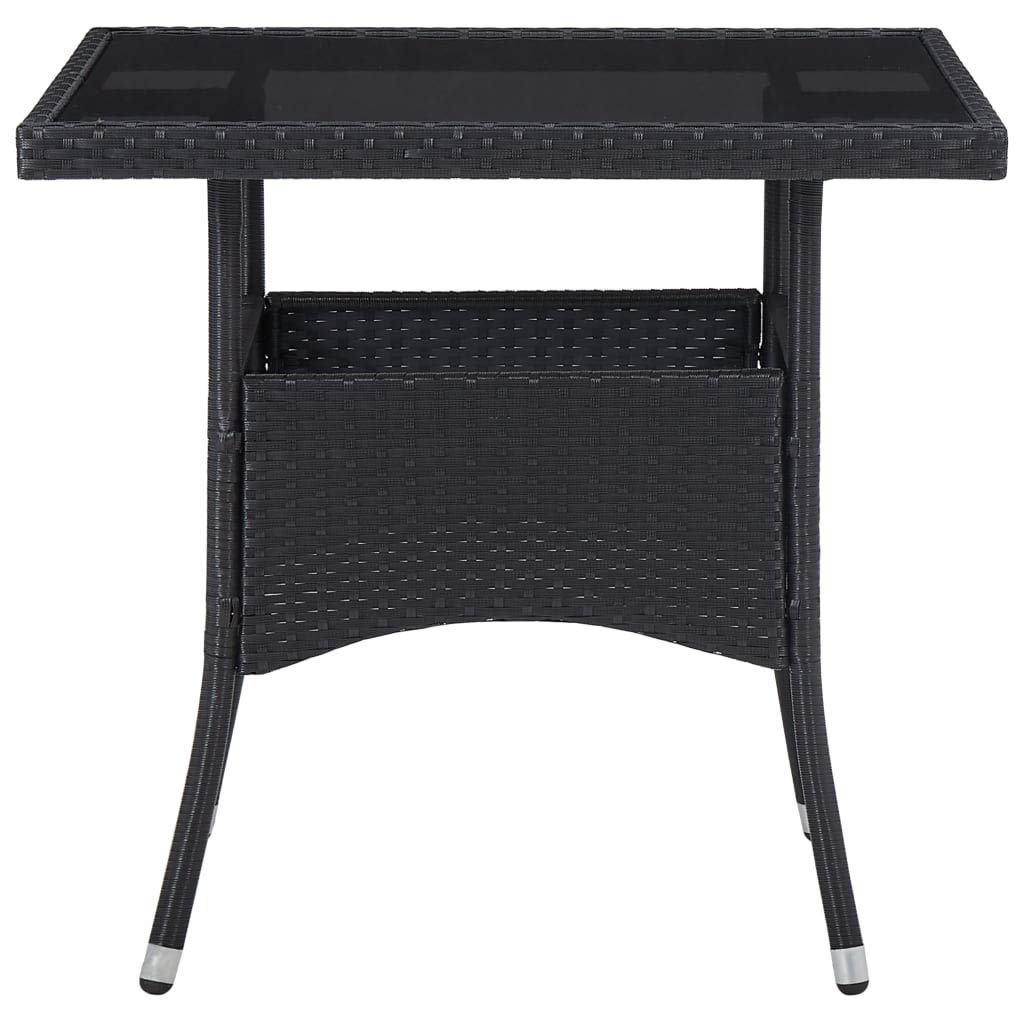 Black Poly Rattan and Glass Patio Dining Table - Rustproof, Waterproof & Weather Resistant Outdoor Furniture for Garden, Poolside & Backyard Dining