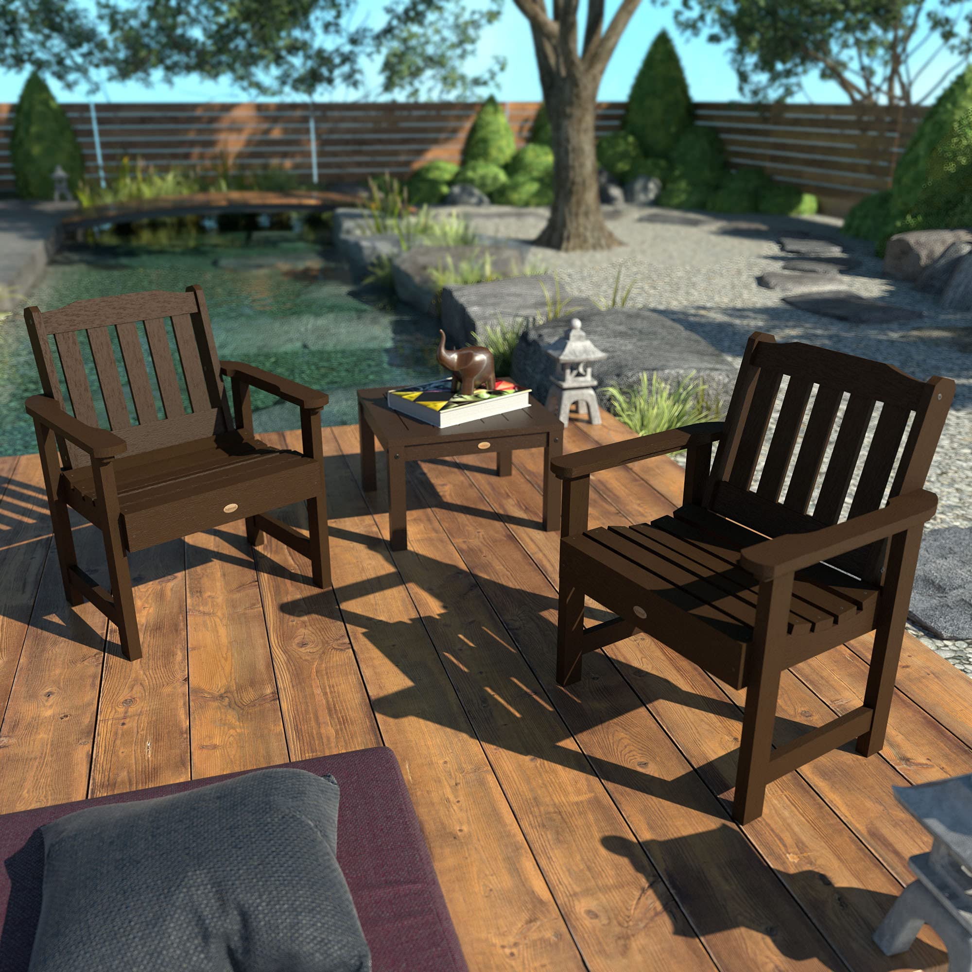 Highwood Lehigh 2-Piece Garden Chair Set with Square Side Table - Weather-Resistant Acorn Finish Patio Furniture for Outdoor Dining & Backyard Relaxation