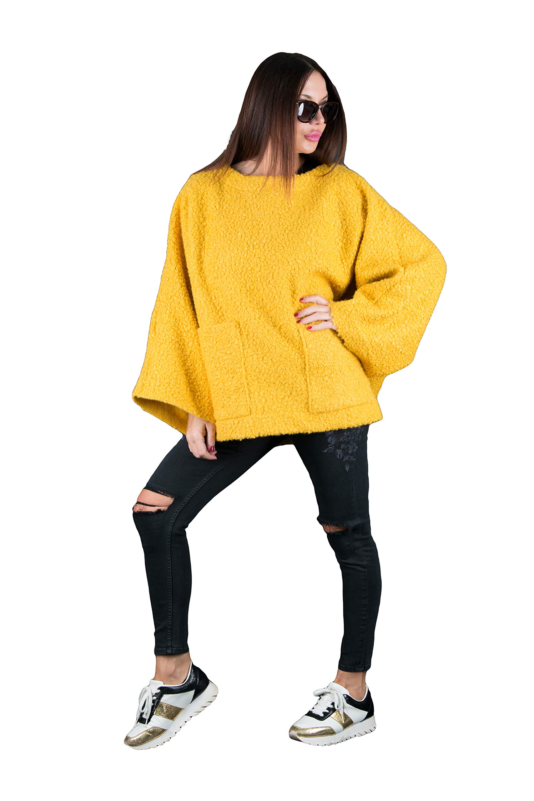 Women's Wool Poncho with Long Sleeves and Pockets - Trendy Plus Size Loose Dress for Fall & Winter - Perfect for Casual Outings, Travel, and Layering in Cold Weather