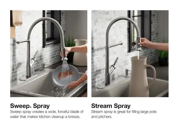 Kohler Setra Single-Handle Professional Kitchen Sink Faucet with Soap Dispenser - Vibrant Stainless Steel Finish (Model K-R29343-SD-VS) | Perfect for Modern Kitchens, Restaurants & Food Prep Areas