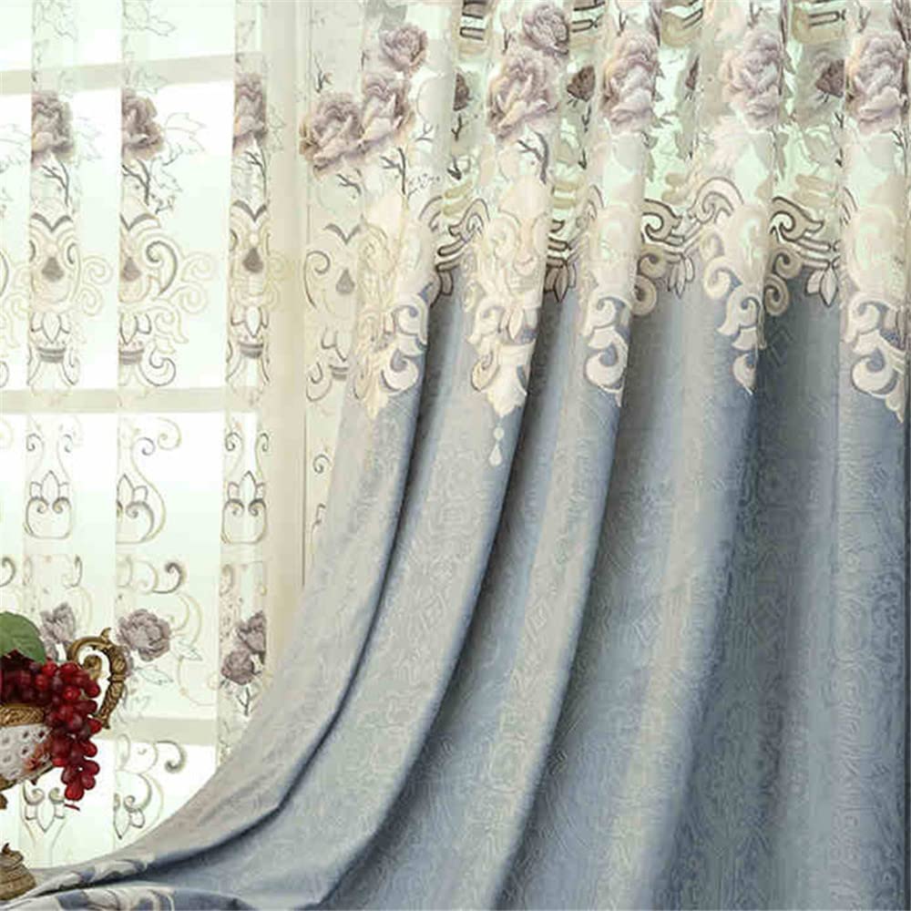 Luxury Floral Hollow Embroidery Curtains - 2 Panels European Style Semi Blackout Window Drapes with Grommet Top for Living Room, Bedroom | Elegant Room Darkening Curtains for Home Decor & Light Control