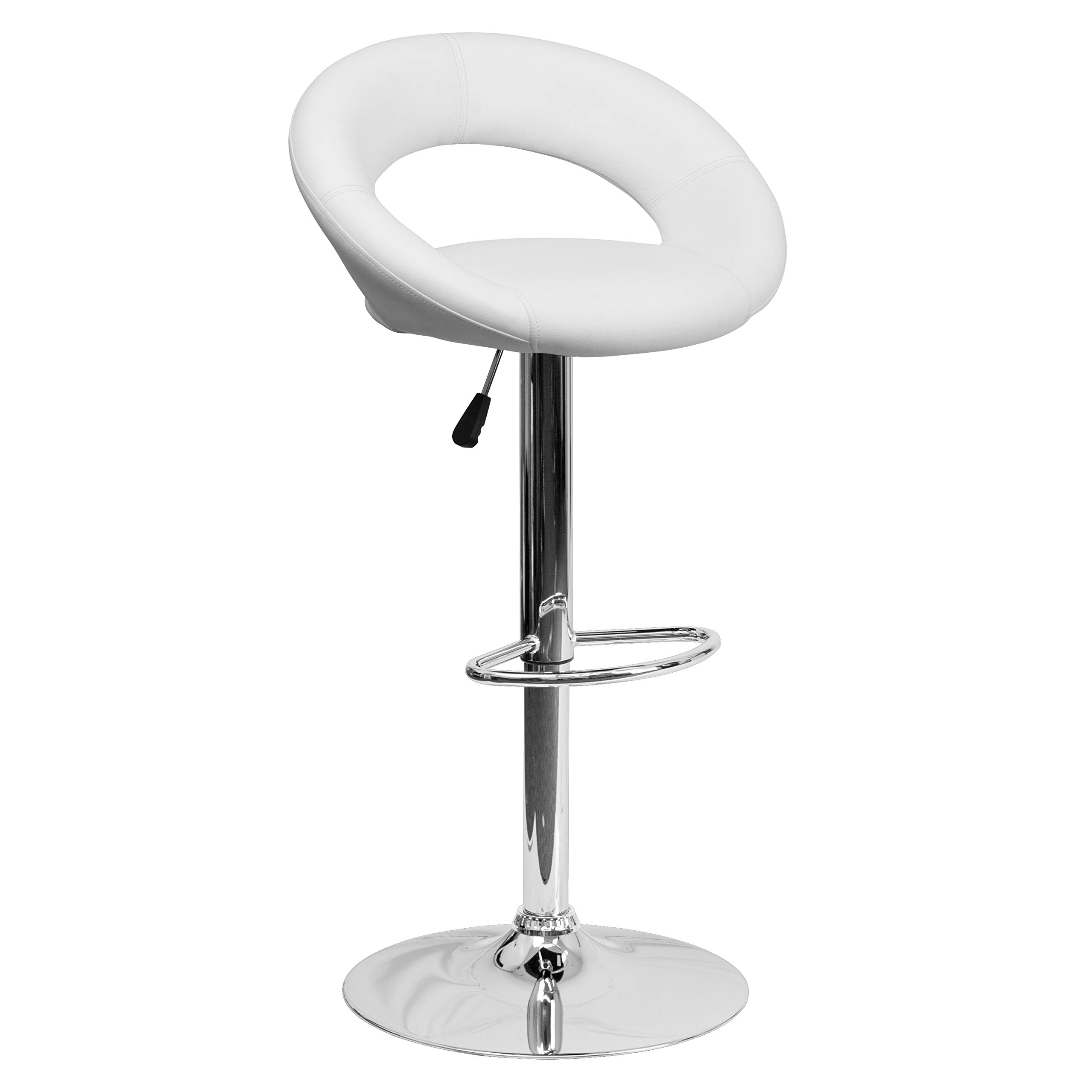 Flash Furniture Anthony 2-Pack White Vinyl Adjustable Height Bar Stools with Chrome Base - Modern Orbit-Style Back Design for Kitchen Island, Breakfast Bar & Home Decor