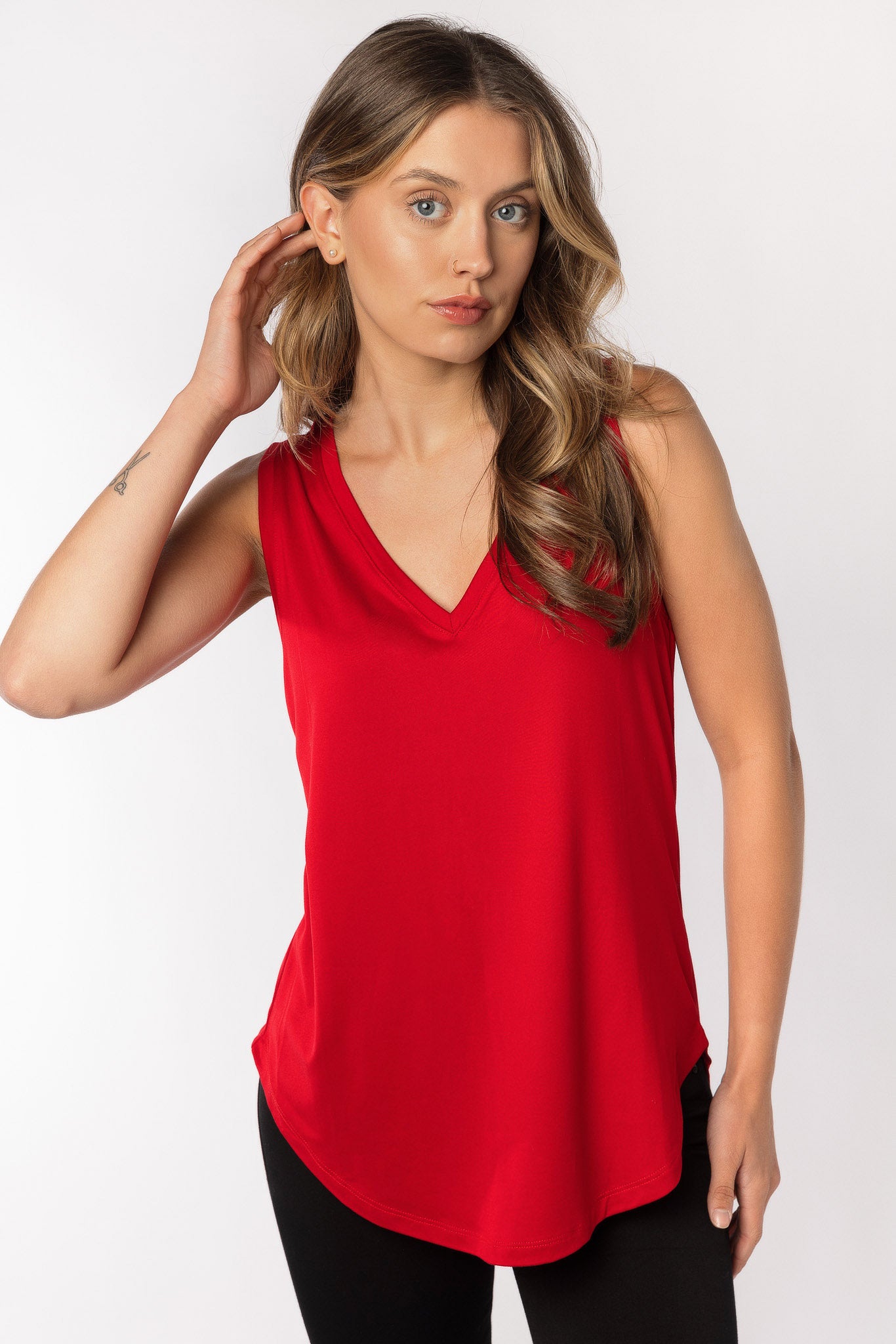 Women's Brushed Sleeveless V-Neck T-Shirt - Soft Comfortable Casual Top for Summer, Workout, and Layering