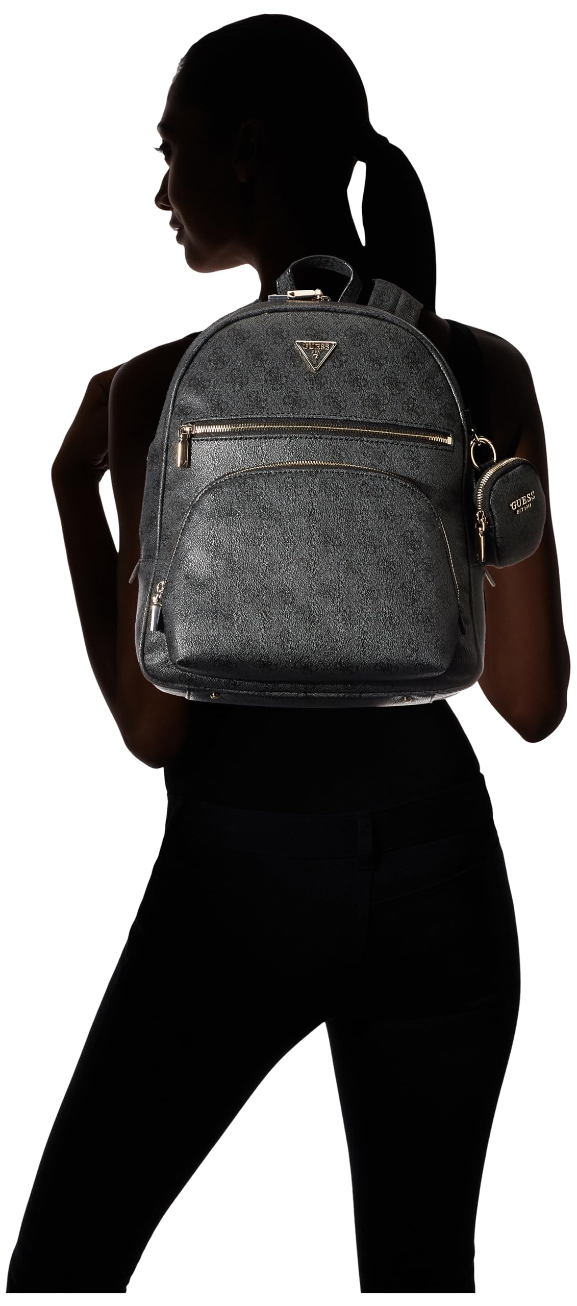 GUESS Power Play Large Tech Backpack for Laptop - Coal Logo Design, Durable Travel Backpack with USB Charging Port, Perfect for Work, School & College Students, Business Commuters & Weekend Getaways