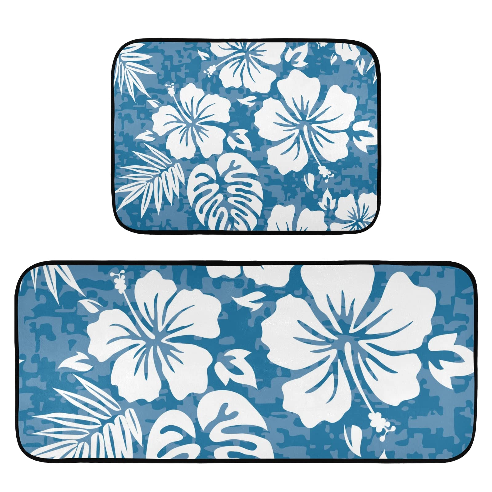 J JOYSAY Aloha Hawaiian Floral Kitchen Rugs and Mats 2-Piece Set - Cushioned Anti-Fatigue, Non-Slip Floor Mats, Washable Farmhouse Decor for Kitchen, Home Office & Laundry - Perfect for Cooking, Standing Workstations & High-Traffic Areas