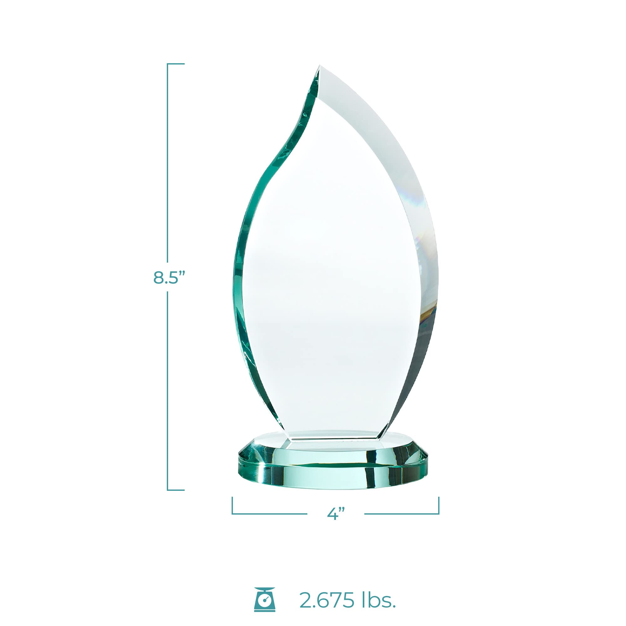 Baudville Engraved Jade Glass Flame Trophy - Employee Recognition Award with Gift Box - Perfect for Corporate Awards, Sales Incentives & Retirement Celebrations