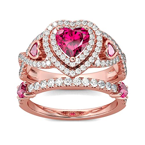 Rose Gold Heart Cut Cubic Zirconia Engagement Ring Set for Women - Sterling Silver Plated Bridal Jewelry with Gift Box - Perfect for Anniversaries, Proposals & Romantic Occasions