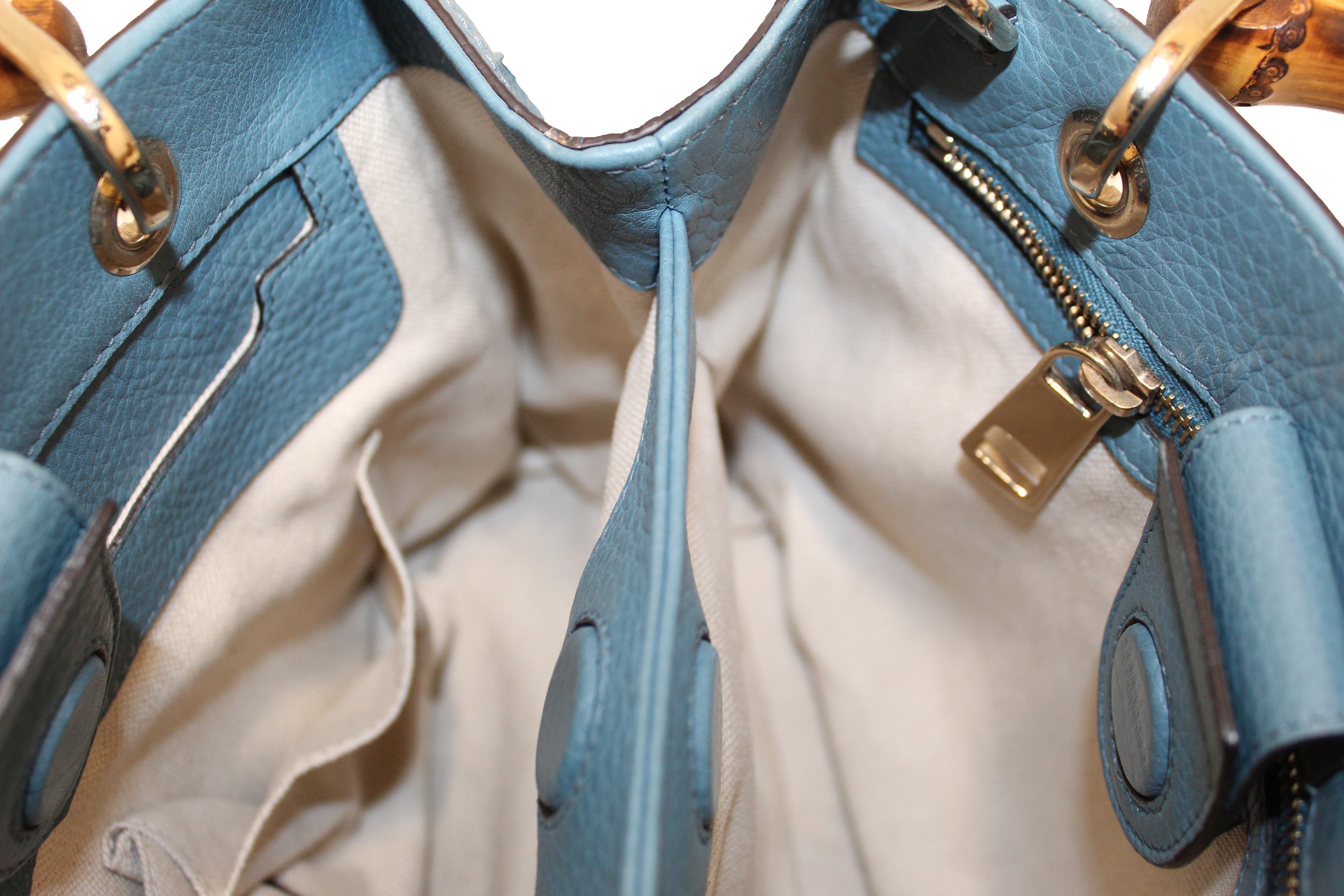 Authentic Gucci Blue Leather Bamboo Mini Tote Bag with Adjustable Strap - Luxury Designer Handbag for Women, Perfect for Work, Travel & Everyday Use