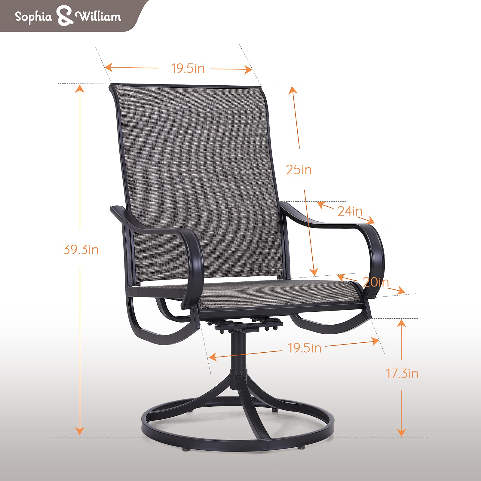 Sophia & William 4-Piece Outdoor Swivel Dining Chairs Set - Textilene Weather-Resistant Patio Furniture for Garden, Backyard, Poolside - Black Frame - Perfect for Al Fresco Dining, Lounging, and Outdoor Entertaining