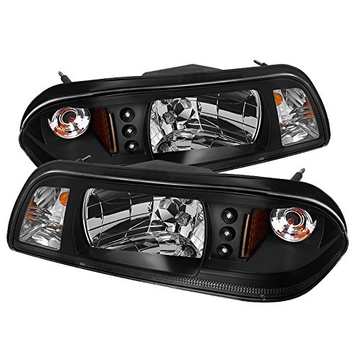 Ford Mustang 87-93 Crystal Style Headlights - Black/Clear Lens Replacement for Improved Night Visibility | Perfect for Car Enthusiasts & Night Driving