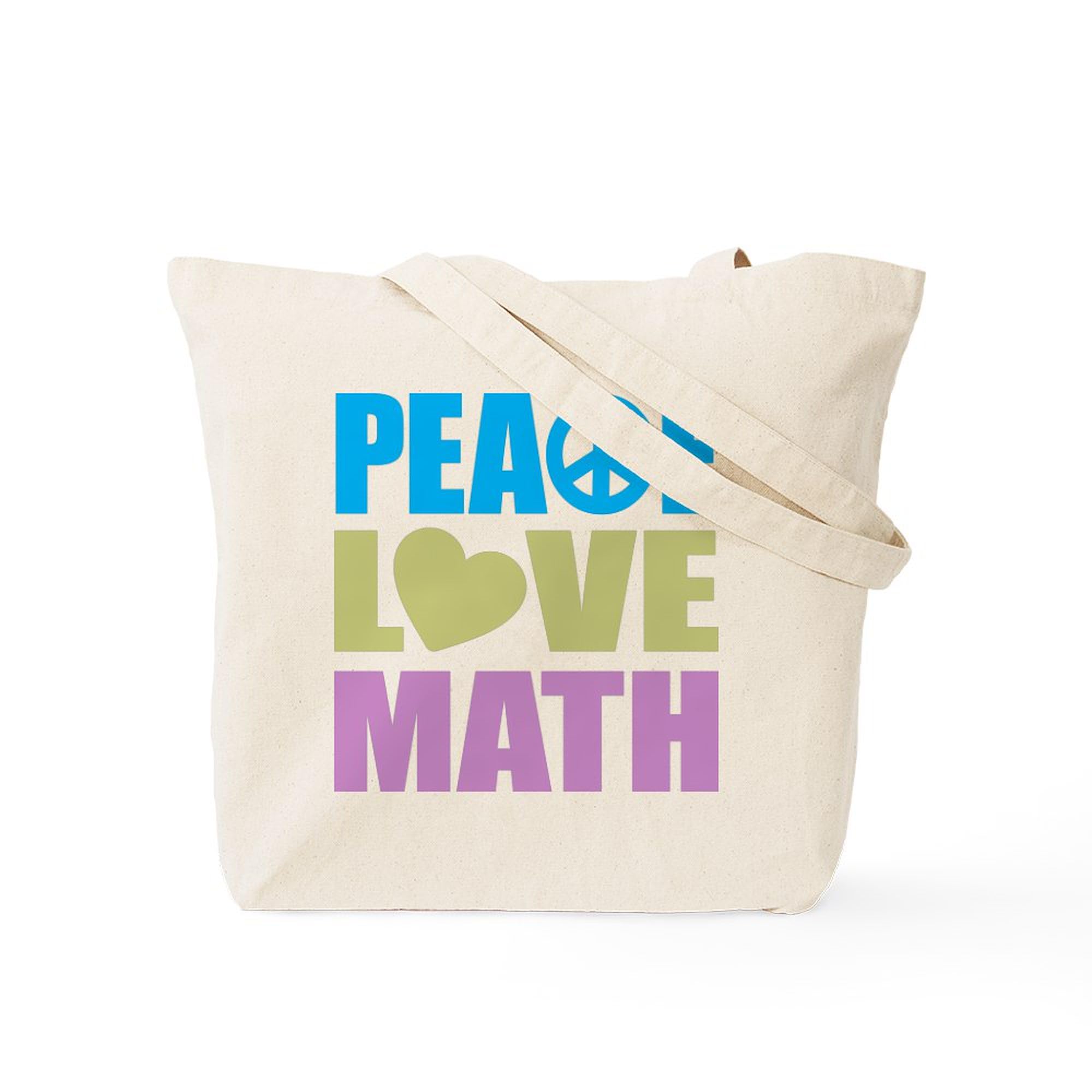 Peace Love Math Tote Bag - Natural Canvas Reusable Shopping Bag for School, Groceries & Beach | Eco-Friendly Cotton Tote with Math Design