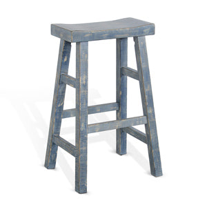 Ocean Blue 30H Wooden Saddle Seat Stool - Adjustable Height Bar Stool for Kitchen Island, Breakfast Nook & Home Decor