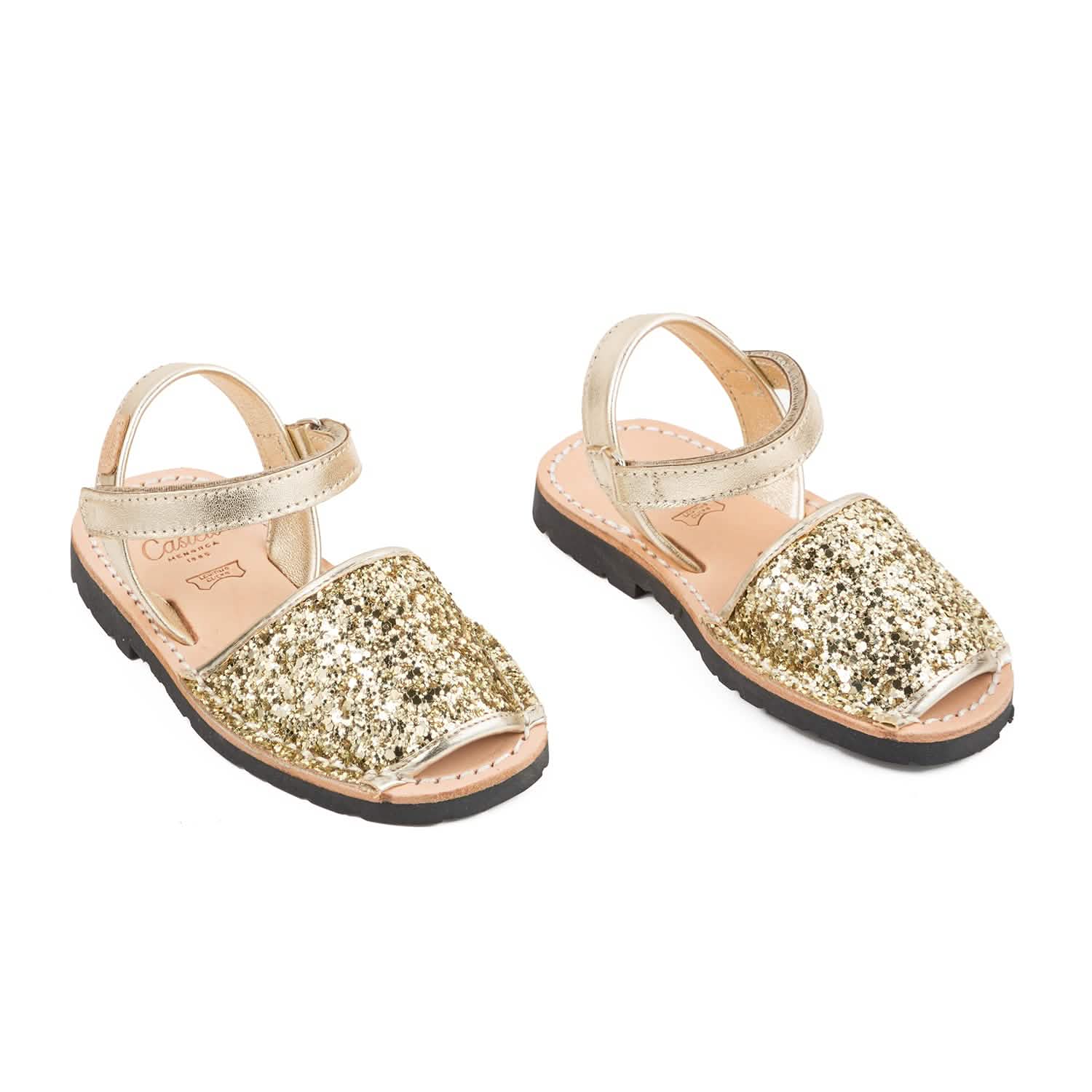 Glitter Leather Open Toe Menorcan Sandal For Kids - Iker 1002R Sparkly Sandals | Comfortable & Stylish Summer Shoes for Girls & Boys | Perfect for Beach, Pool & Outdoor Play