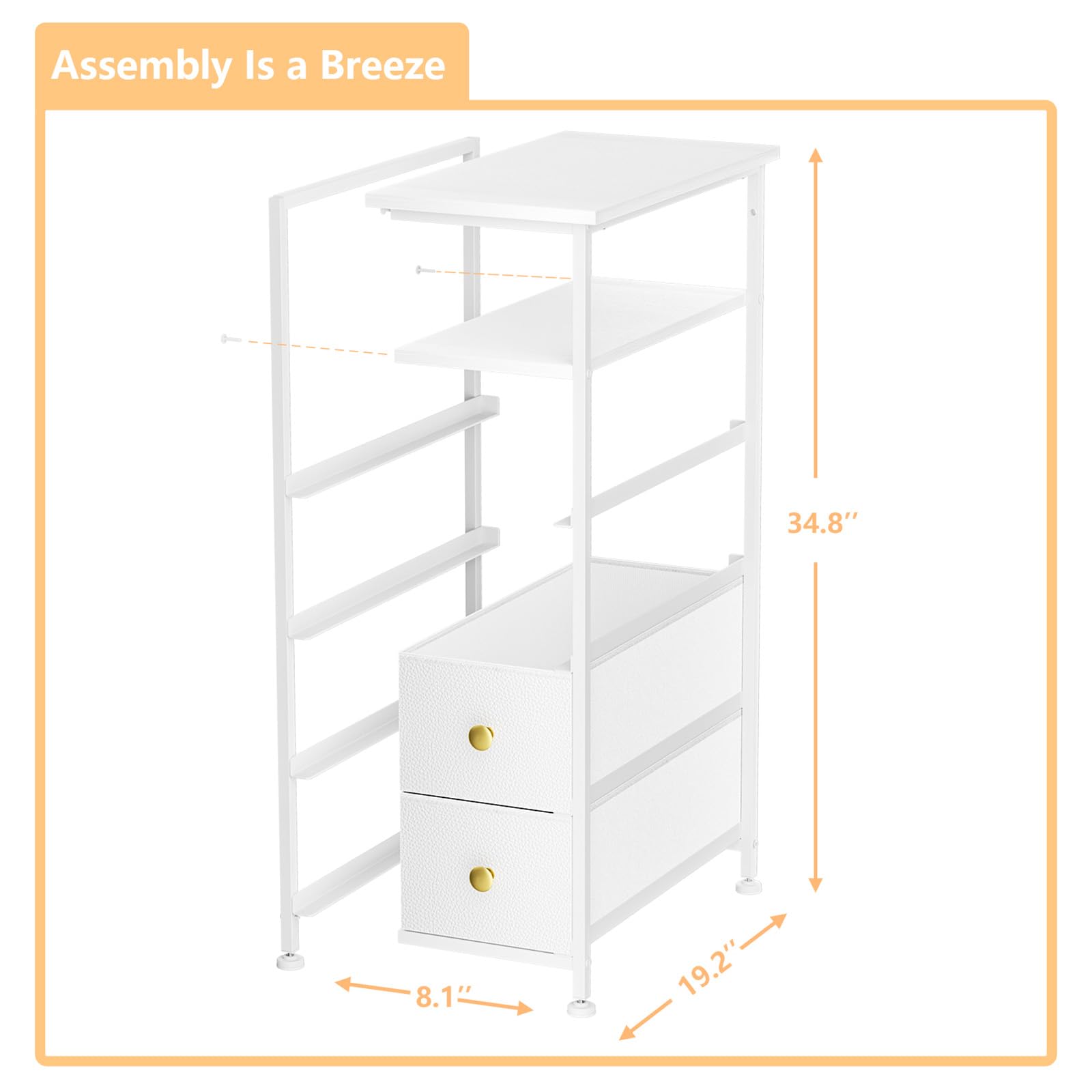 Slim White Dresser for Bedroom - 4 Fabric Drawer Storage Tower with Wood Shelf | Space-Saving Organizer for Small Spaces, Bathroom, Laundry & Closet | Perfect for Apartments, Dorms & Tiny Homes