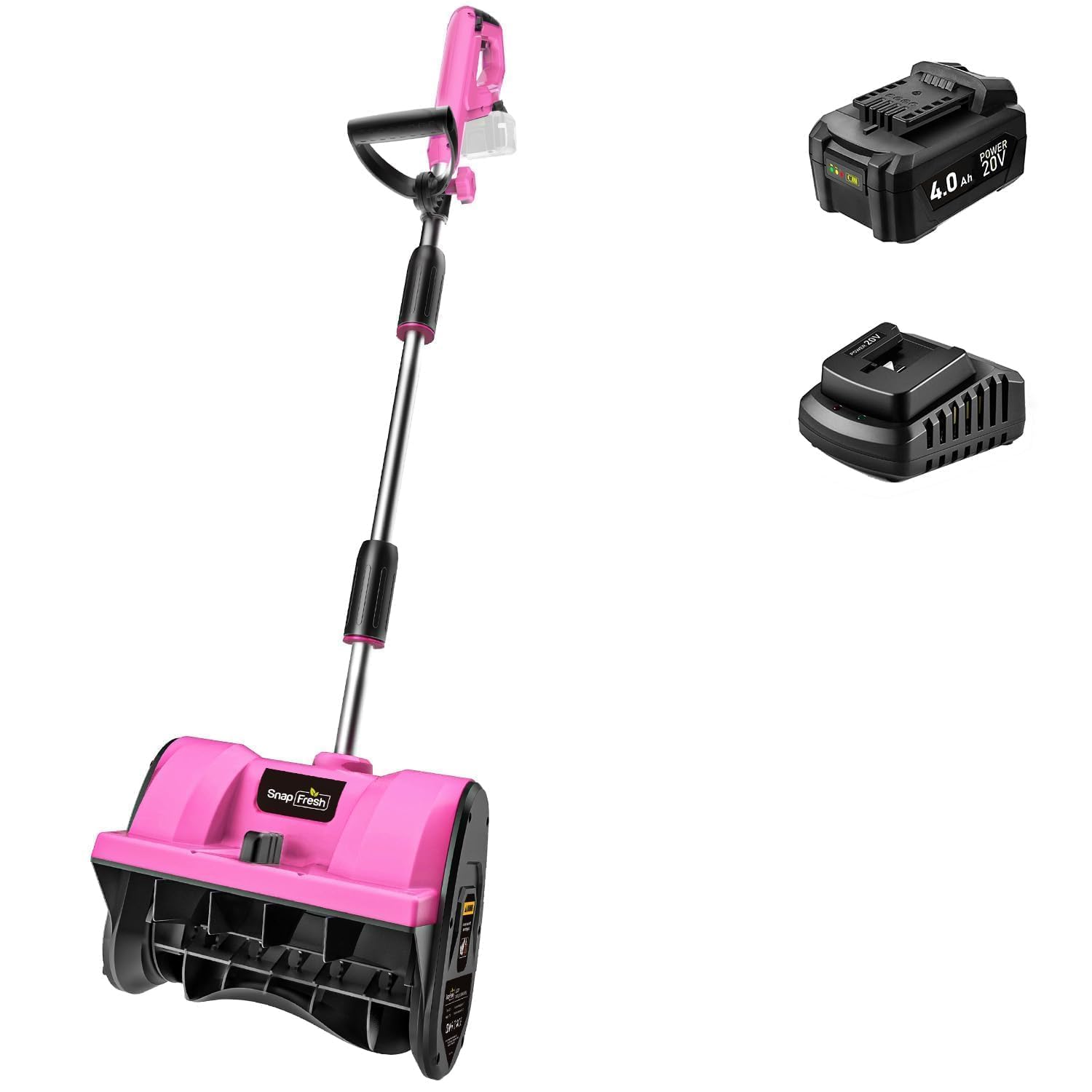 SnapFresh 20V Cordless Snow Shovel - 12 Inch Electric Snow Removal Tool with 4000mAh Rechargeable Battery & Fast Charger (Pink) - Perfect for Driveways, Sidewalks & Small Areas