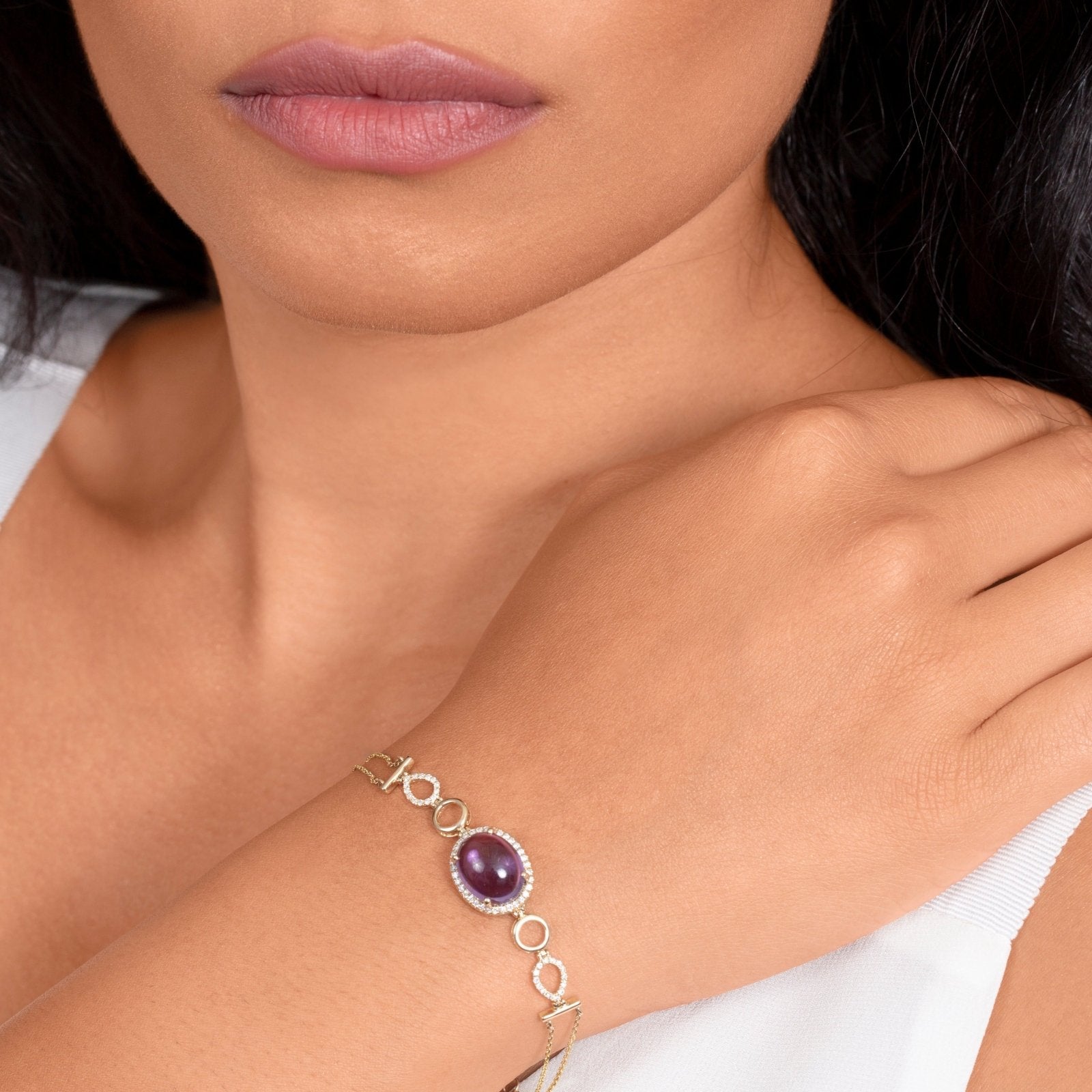 14k Yellow Gold Amethyst & Diamond Infinity Heirloom Bracelet for Women | Elegant Jewelry Gift for Anniversary, Birthday & Special Occasions