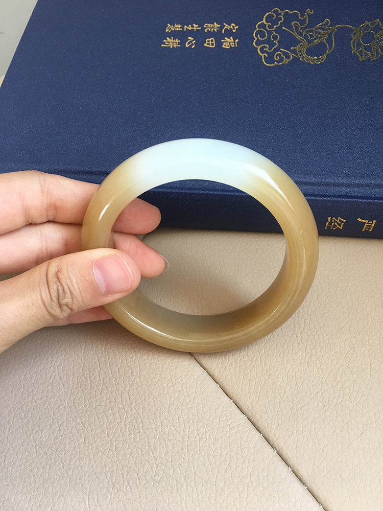 Natural Jade Bangle - Genuine Nephrite Stone Bracelet, 61.3mm Inner Diameter (NBE016) - Perfect for Meditation, Yoga & Spiritual Healing