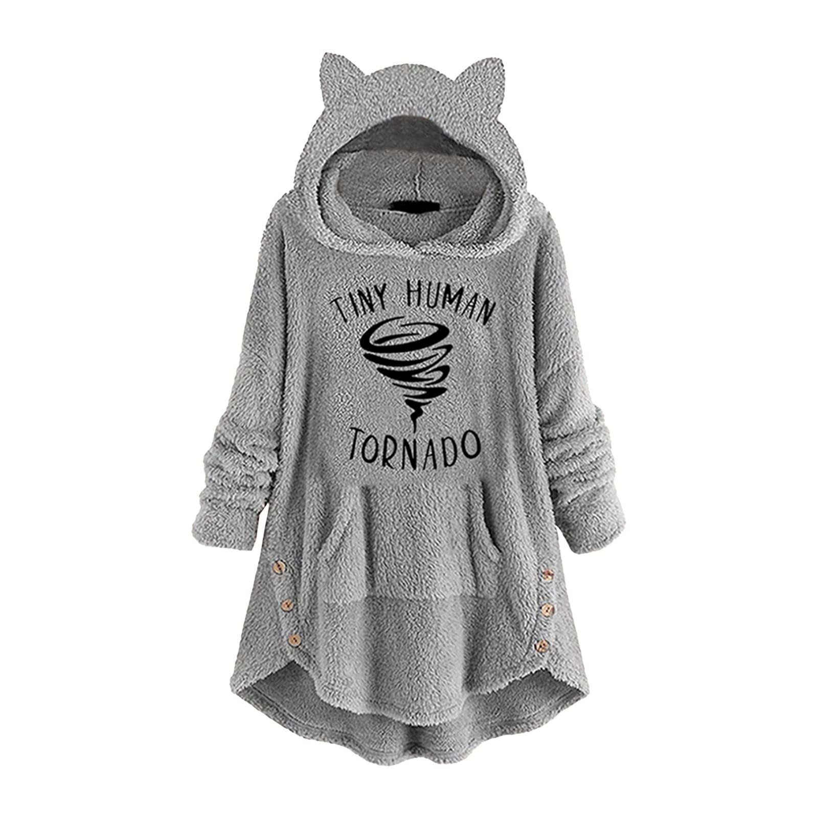 Cute Cat Print Pullover Hoodie for Women - Long Sleeve Zip Up Sweatshirt with Button Pockets | Casual Wear, Street Fashion, Lounge Outfit