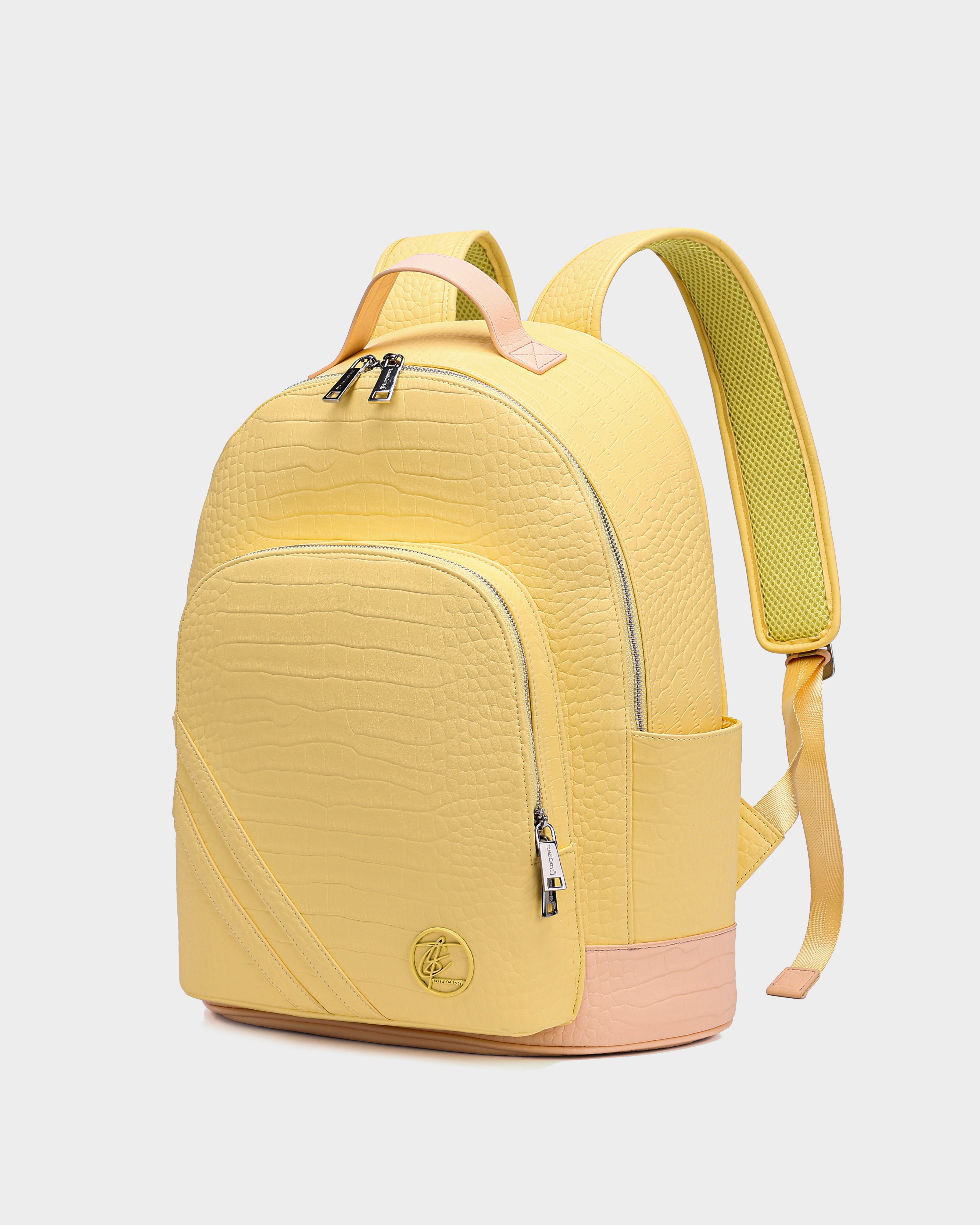 Premium Yellow Leather Backpack for Men & Women - Durable & Stylish Travel, Work & School Backpack