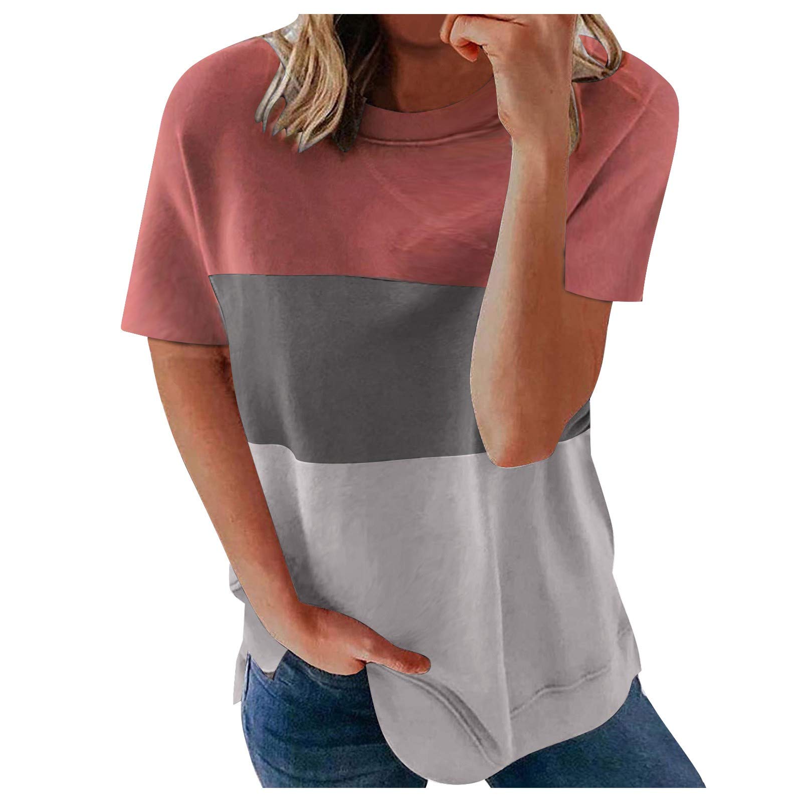 Women's Cute Short Sleeve T-Shirts - Striped Color Block & Leopard Print Casual & Workout Tops | Perfect for Gym, Office & Everyday Wear