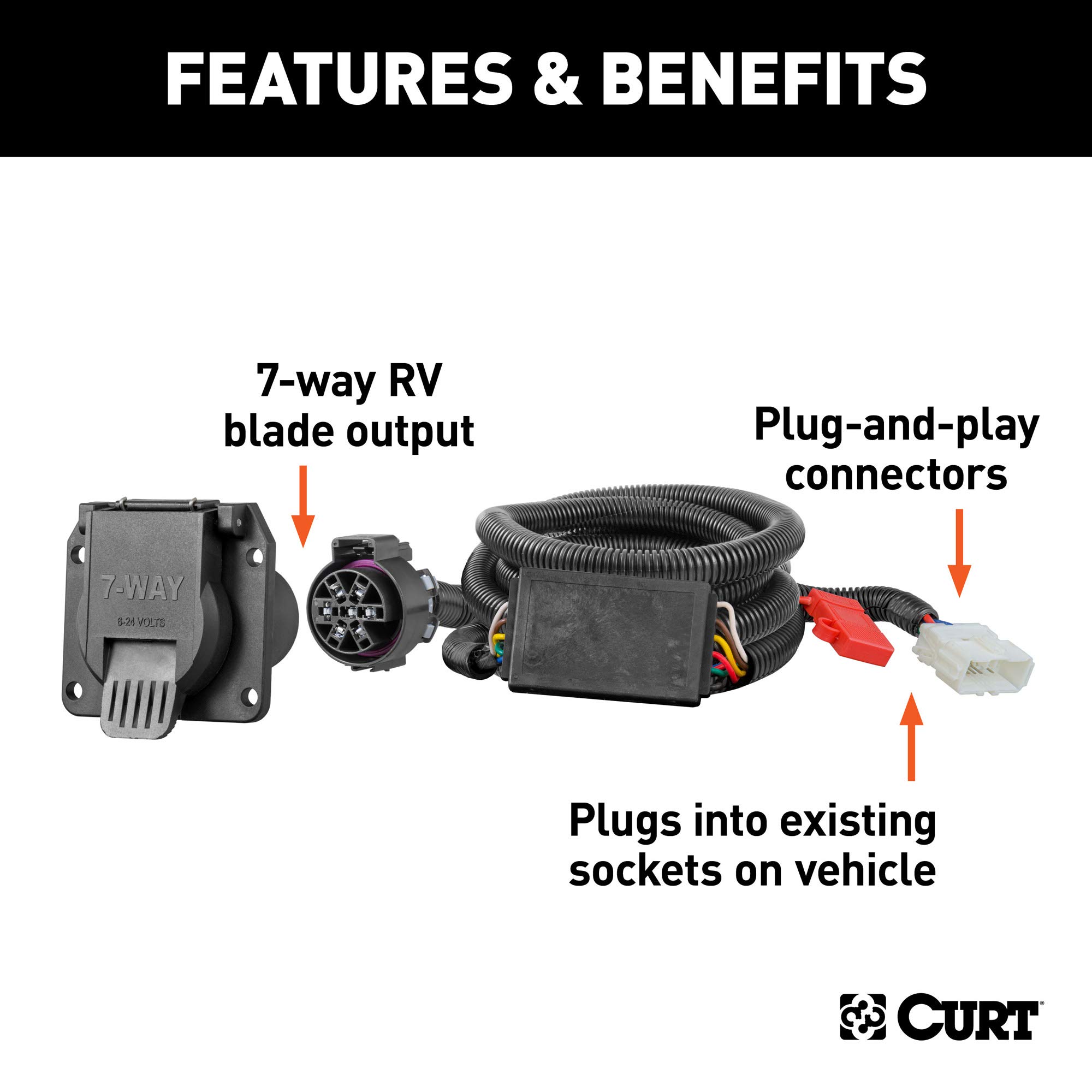 CURT 56421 7-Pin Trailer Wiring Harness for Honda Pilot & Passport - Vehicle-Side Custom RV Blade Connector - Black | Perfect for Towing Trailers, Campers & Boat Trailers