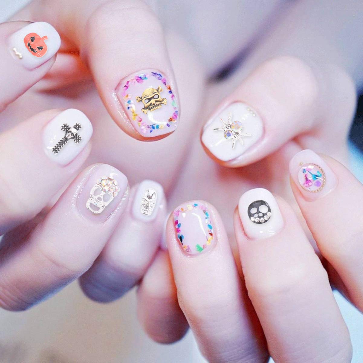2 Boxes Halloween Nail Art Decals - Shiny Nail Rhinestones & Crystal Charms for Nail Decorations | Perfect for Halloween Parties, Costume Nails, and Festive Nail Art Designs