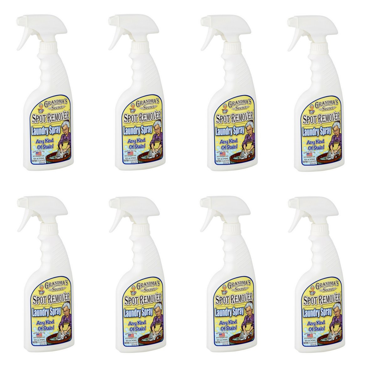 Grandma's Secret Laundry Stain Remover Spray - 16 oz (8-Pack) | Powerful Fabric Stain Cleaner for Clothes, Upholstery & Carpets | Ideal for Home, Travel & Emergency Stain Removal