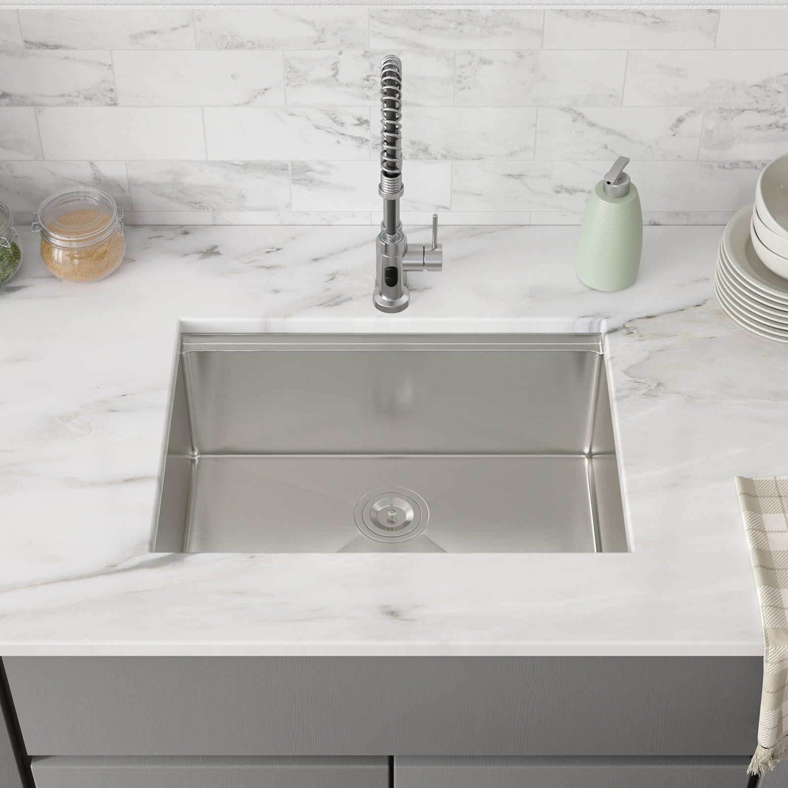 Funmier 27×19 Stainless Steel Undermount Kitchen Sink - Deep Single Bowl Workstation with Cutting Board for Modern Home Kitchens