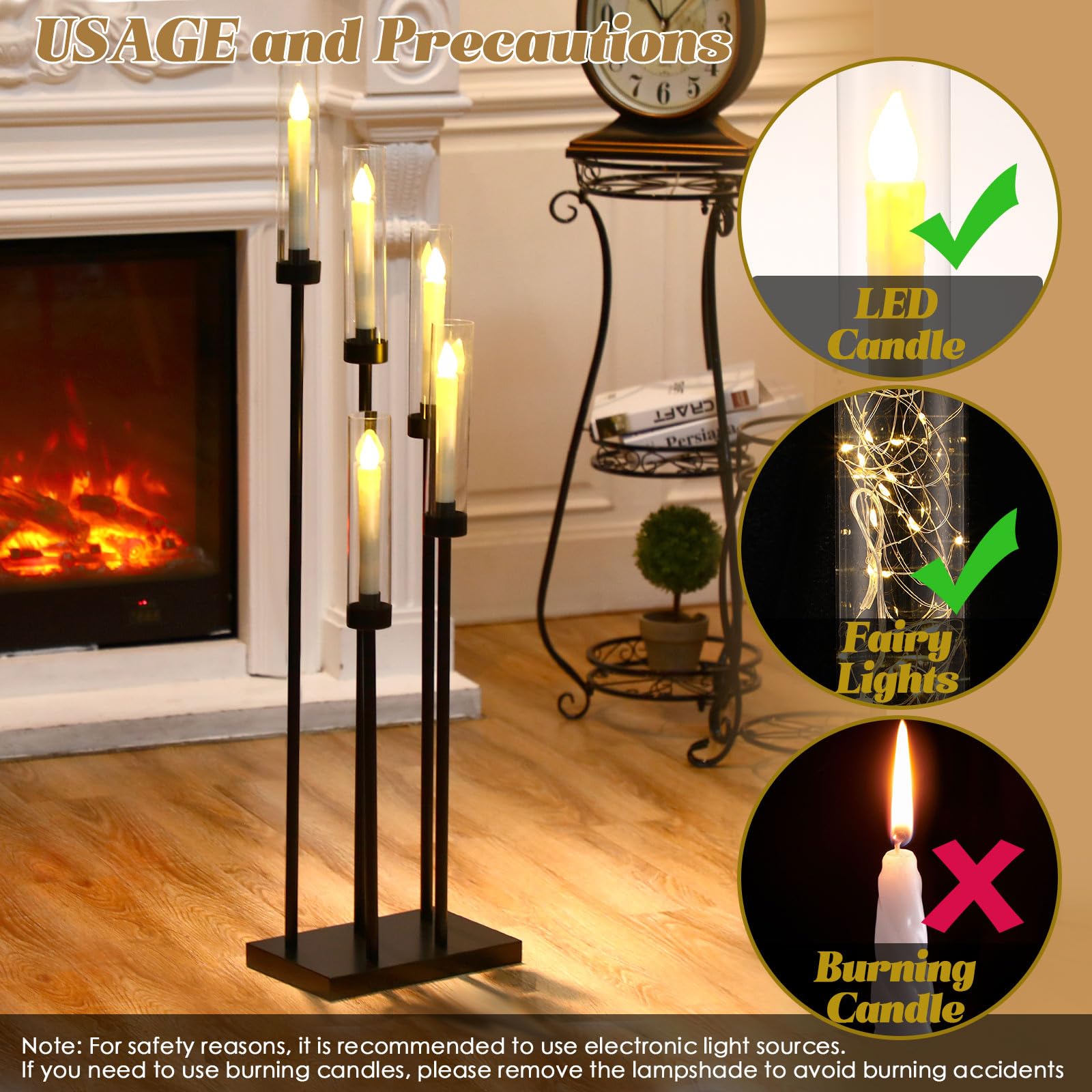 5-Arm Tall Metal Candle Holder Set of 4 - 42.5
