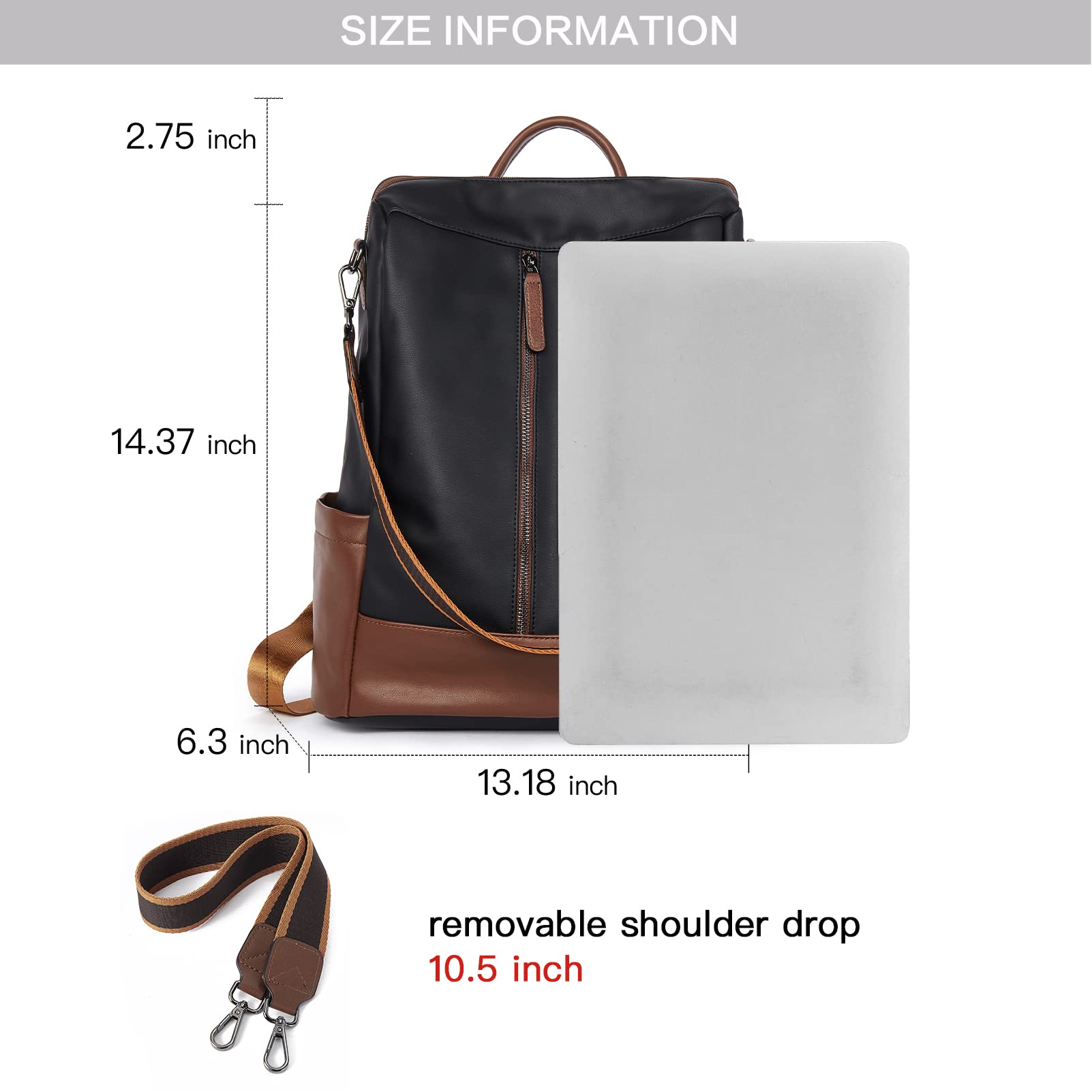 BROMEN Women's Leather Backpack Purse - Anti-Theft Fashion Shoulder Handbag & Bookbag for Work, Travel & Daily Use
