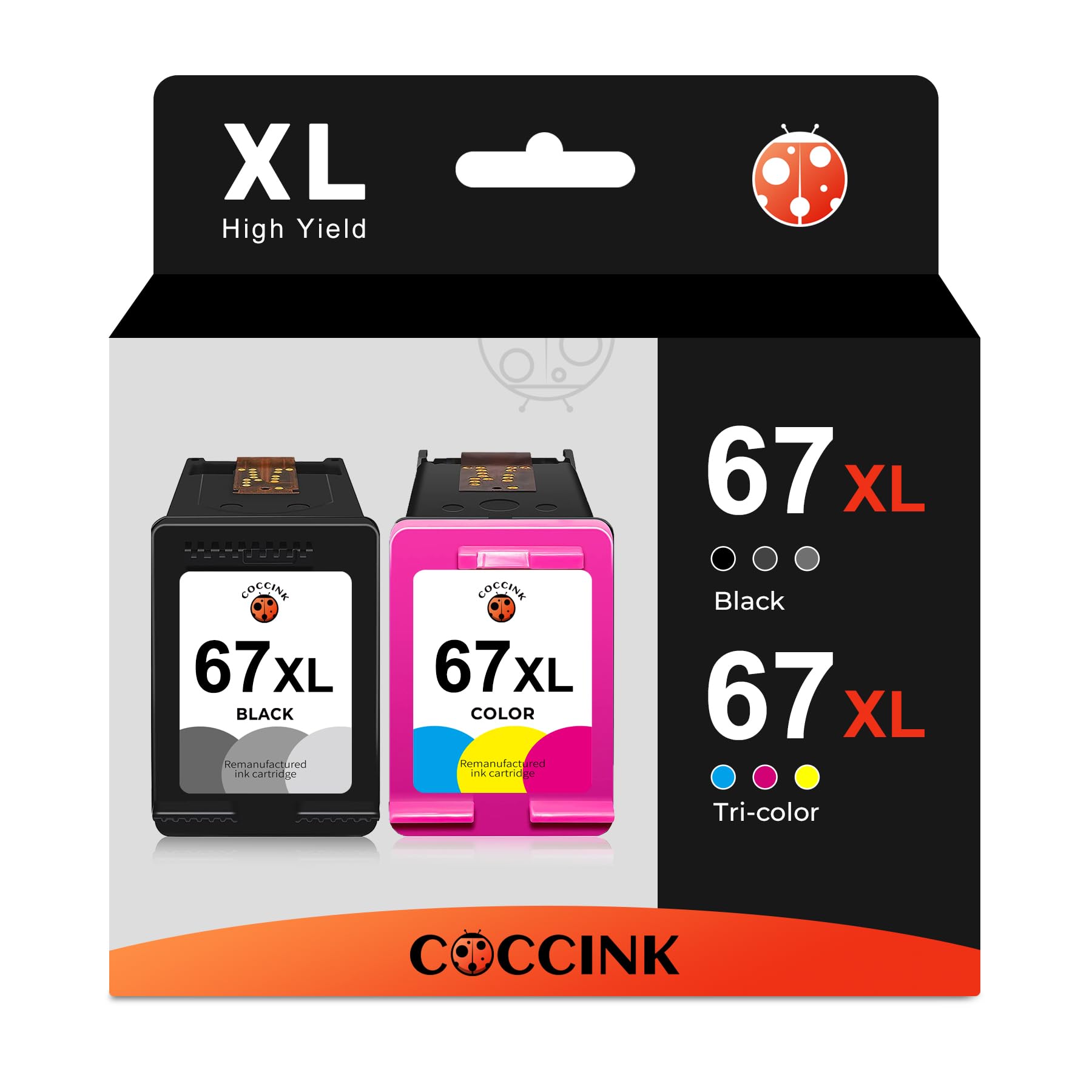 COCCINK 67XL Ink Cartridges for HP Deskjet 2842e 2852e 2855e 2800e 4255e & Envy 6000 6042e 6052e 6055e 6058 6075e 6455e 6458e 6475e - HP 67 XL Black & Color Combo Pack - High-Quality Replacement Ink for Home & Office Printing