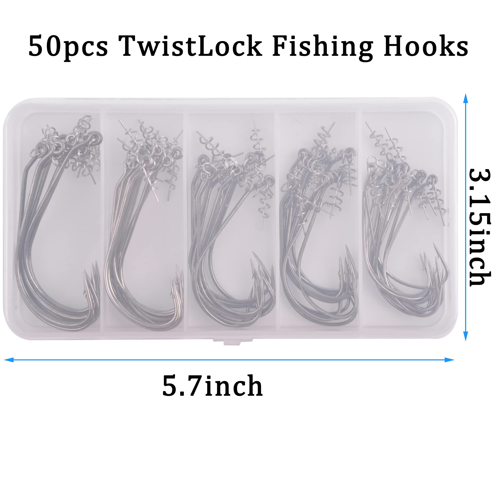 50pcs Bass Hooks Worm Hooks - Twistlock Fishing Hooks with Centering Spring Pin | Weedless Swimbait Hooks for Soft Fishing Lures (Size 1/0-5/0) | Perfect for Freshwater Bass Fishing & Saltwater Angling