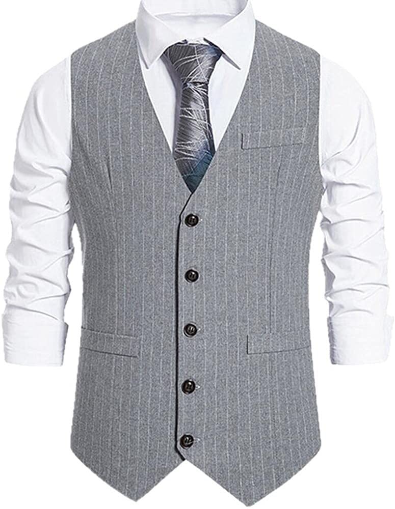 HappyDecor Autumn Men's Casual Single-Breasted Vest - Striped Slim Fit Waistcoat for Business & Layering - Perfect for Office, Fall Outfits & Smart Casual Occasions