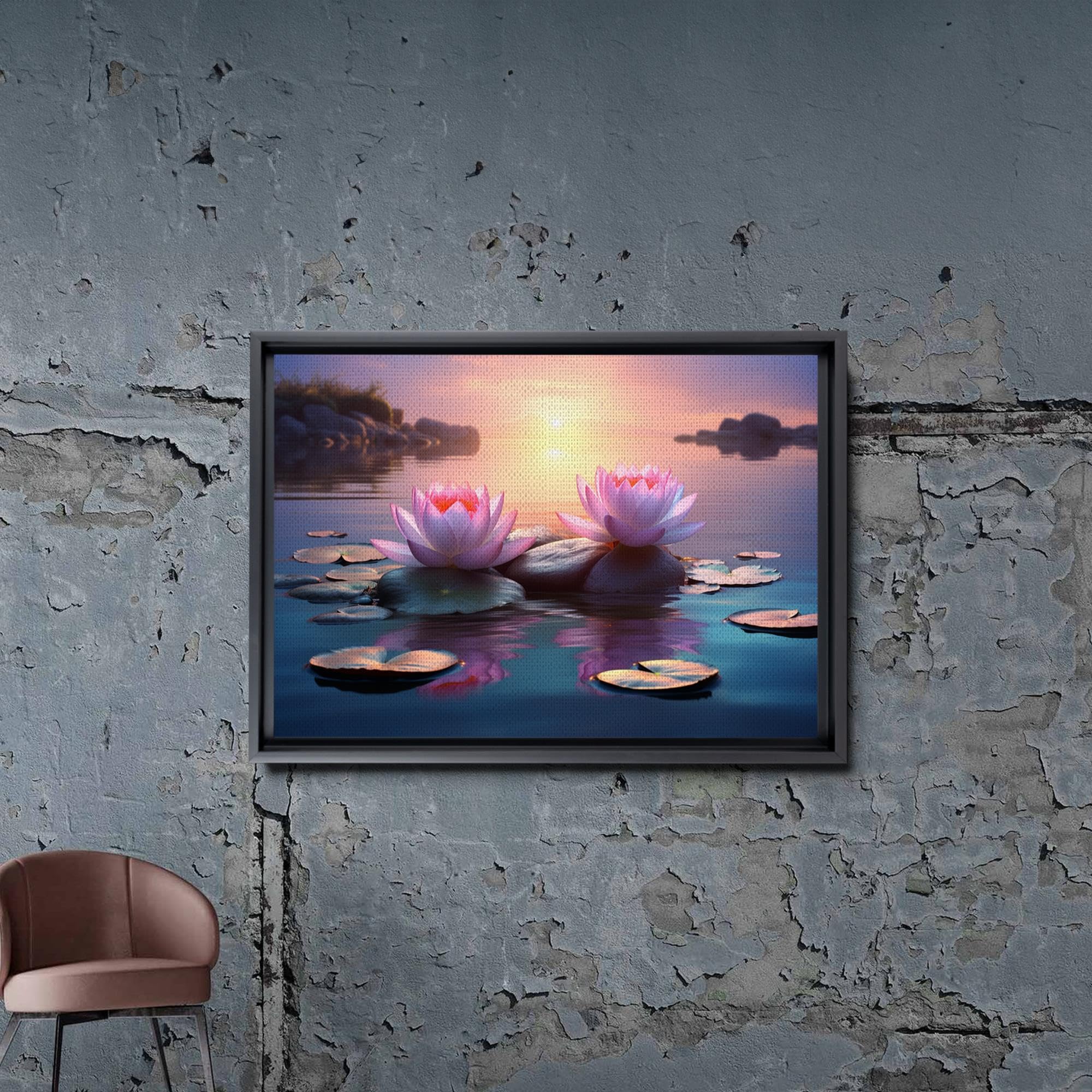 Zen Wall Art Canvas - Framed Meditation Decor with Zen Garden, Stone Flower & Peaceful Water Sunset Print | Perfect for Yoga Studios, Home Decor & Relaxation Spaces