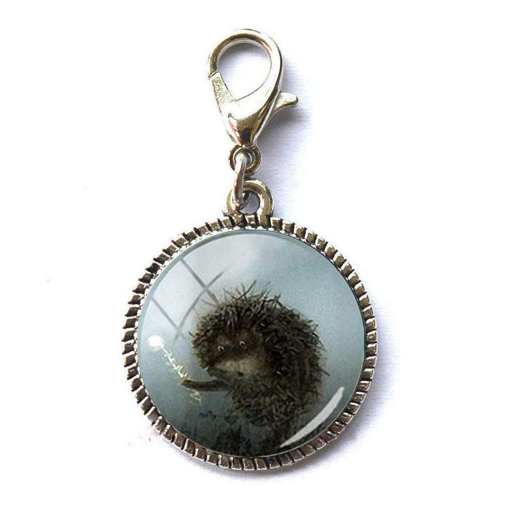 Vintage Hedgehog Glass Zipper Pull Charm - Handmade Jewelry Art for Bags, Jackets & Backpacks - Unique Birthday & Festival Gift Idea for Animal Lovers