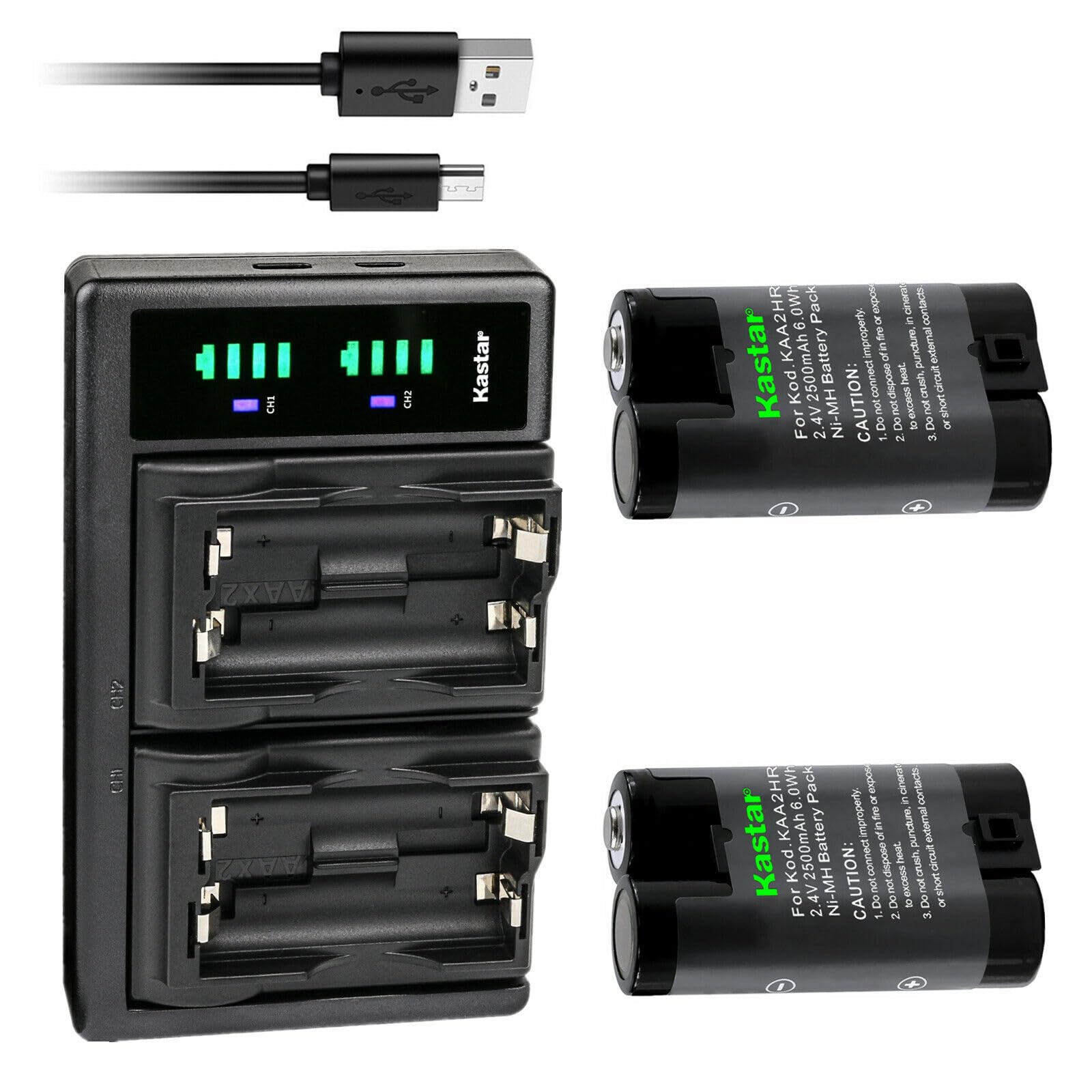 Kastar 2-Pack Rechargeable Batteries & LTD2 USB Charger Kit for Kodak EasyShare Z700/Z740/Z885/Z980/ZD710/C1013/C300/C310/C315/C330/C340/C360/C433/C503/C513/C530 Digital Cameras - Perfect for Travel Photography & Backup Power