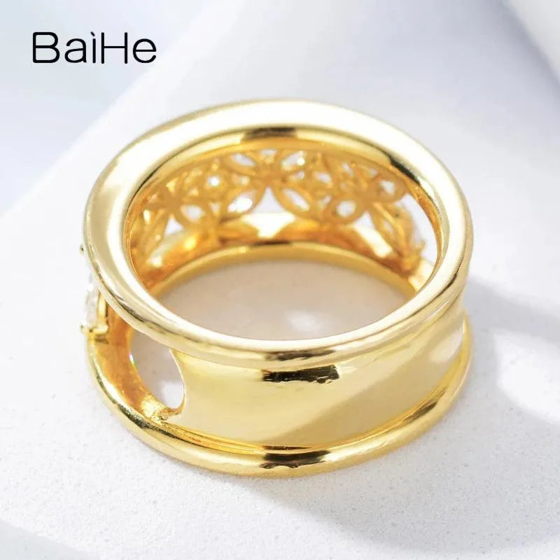 BAIHE 14K Yellow Gold 1.04ct H/SI Natural Diamond Flower Ring for Women & Men - Wedding, Engagement, Anniversary Gift - Elegant Fine Jewelry for Special Occasions