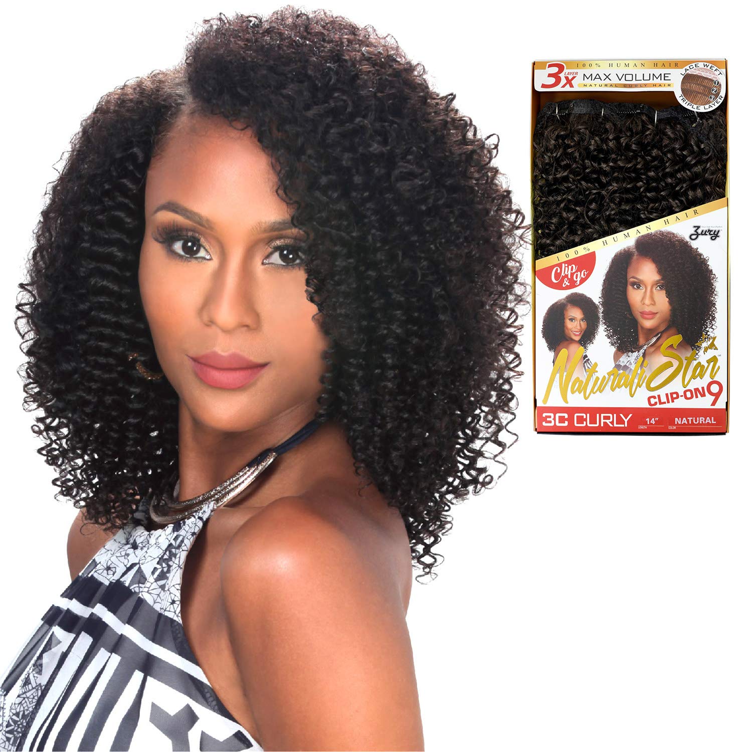 Zury 9Pcs 3C Curly Human Hair Clip-In Extensions 16
