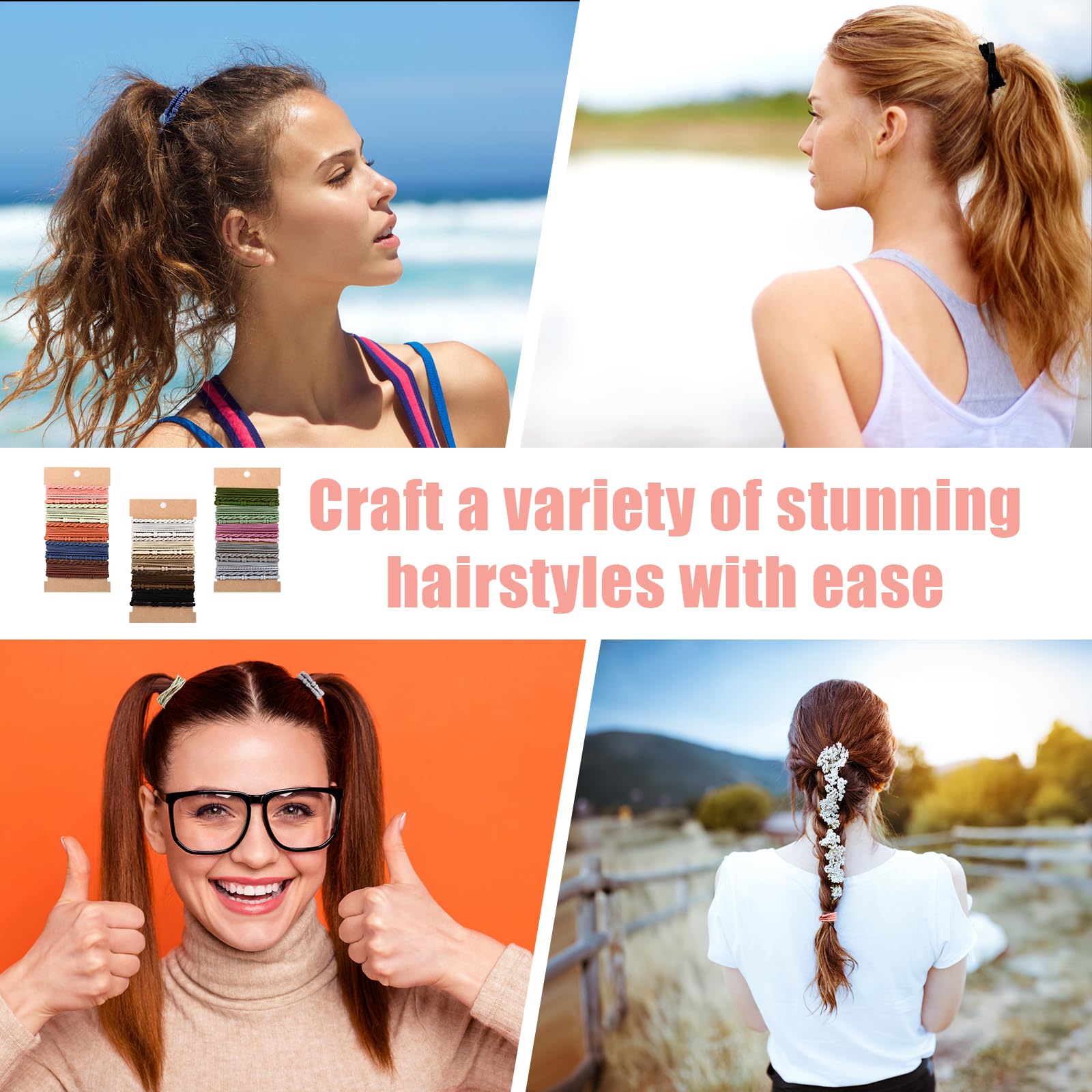 60 Pcs Boho Hair Ties Set - 4 Styles Elastic Hair Tie Bracelets for Women & Girls (Thick/Thin Hair) - Perfect for Ponytails, Braids & Everyday Wear