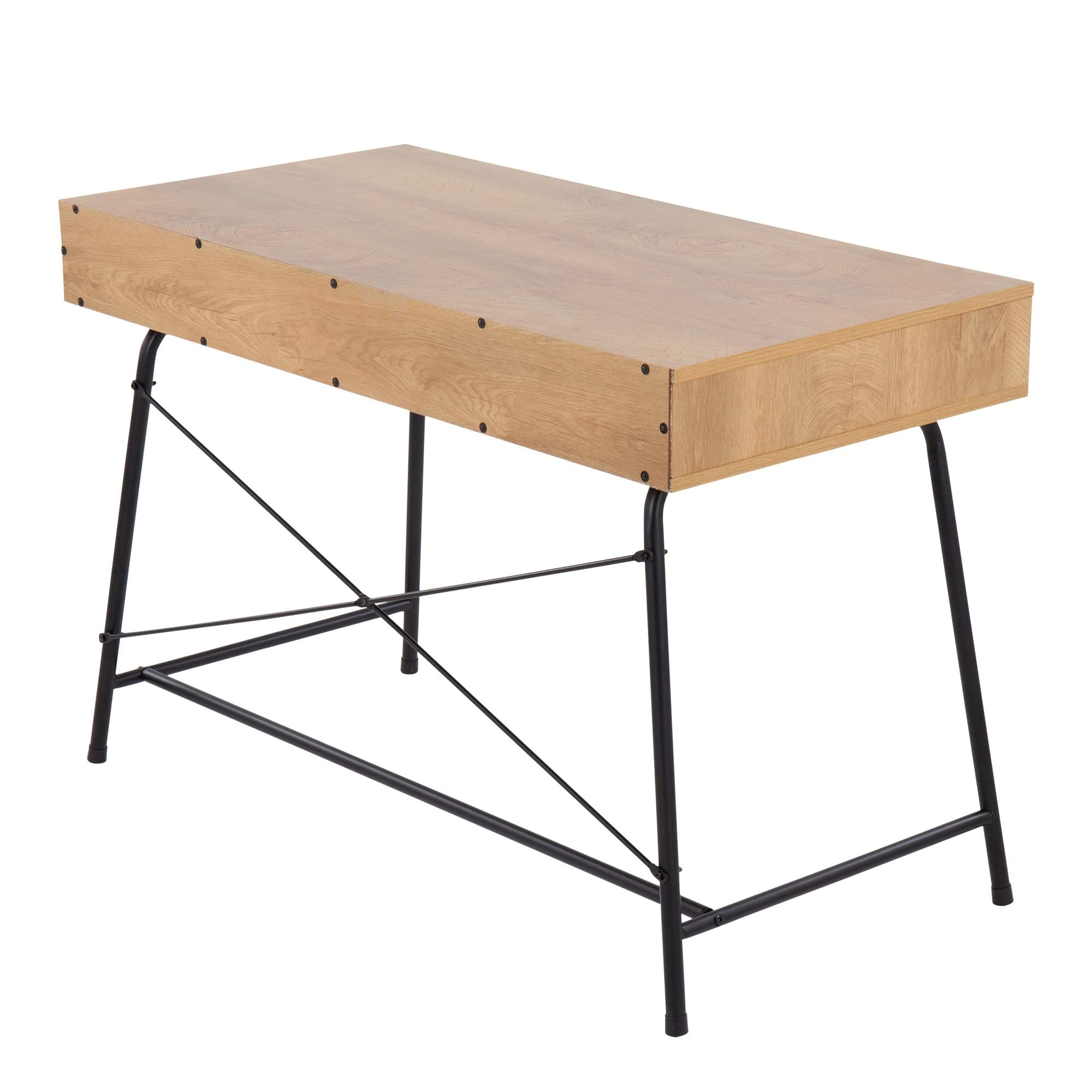 LumiSource Casper Brown Wood Desk - Home Office Desk with Drawers, Small Computer Desk for Bedroom & Gaming, Farmhouse Style Writing Table | Perfect for Remote Work, Online Classes & Small Space Living