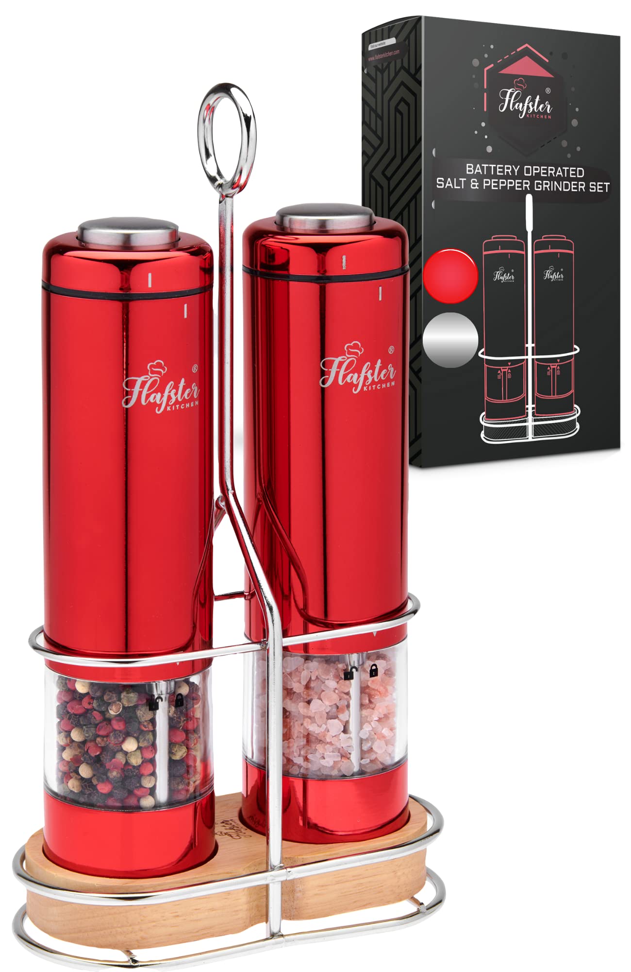 Premium Electric Salt and Pepper Grinder Set - Rechargeable Battery Operated, Adjustable Coarseness with LED Light - Refillable Automatic Spice Mill for Kitchen, Dining Table & Outdoor BBQ