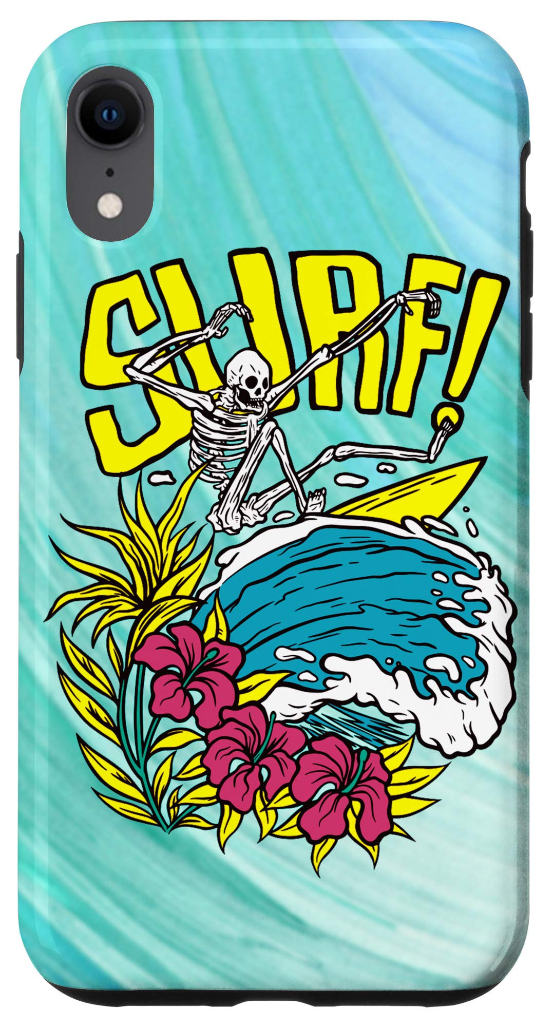 iPhone XR Phone Case - Artistic Surfing Skeleton Design with Ocean Wave Pattern | Durable Protective Cover for Beach, Travel & Outdoor Activities