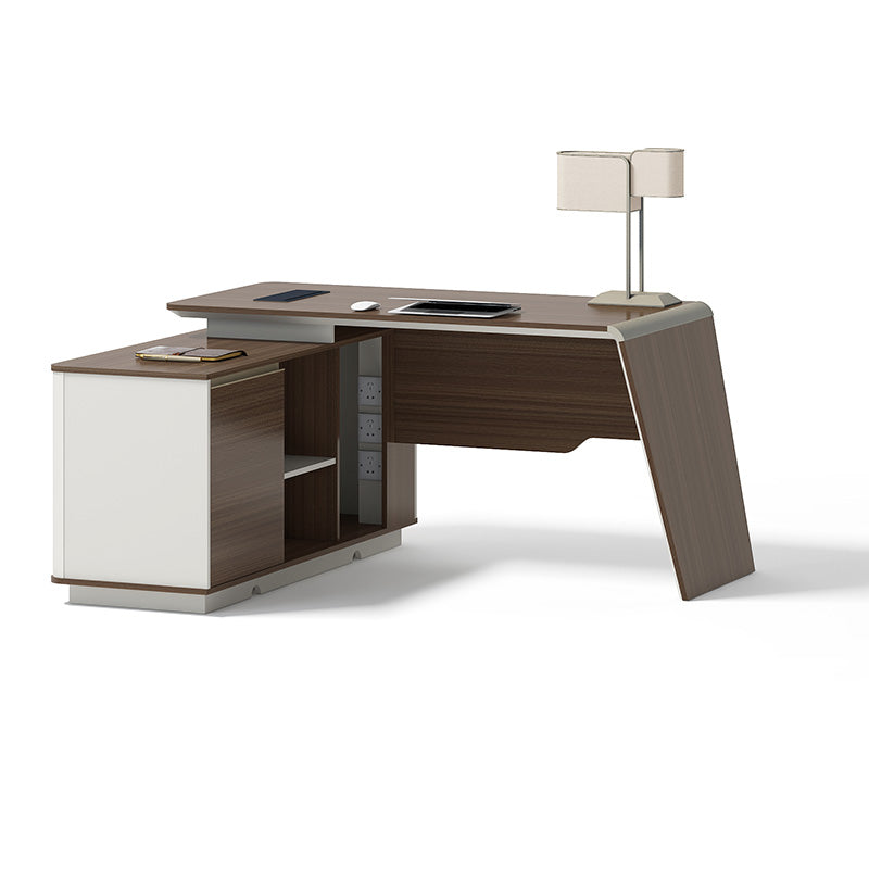 ANDERS Executive Desk with Reversible Return - 1.4M Modern Office Desk in Hazelnut & Beige | Home Office Furniture for Professionals & Remote Workers