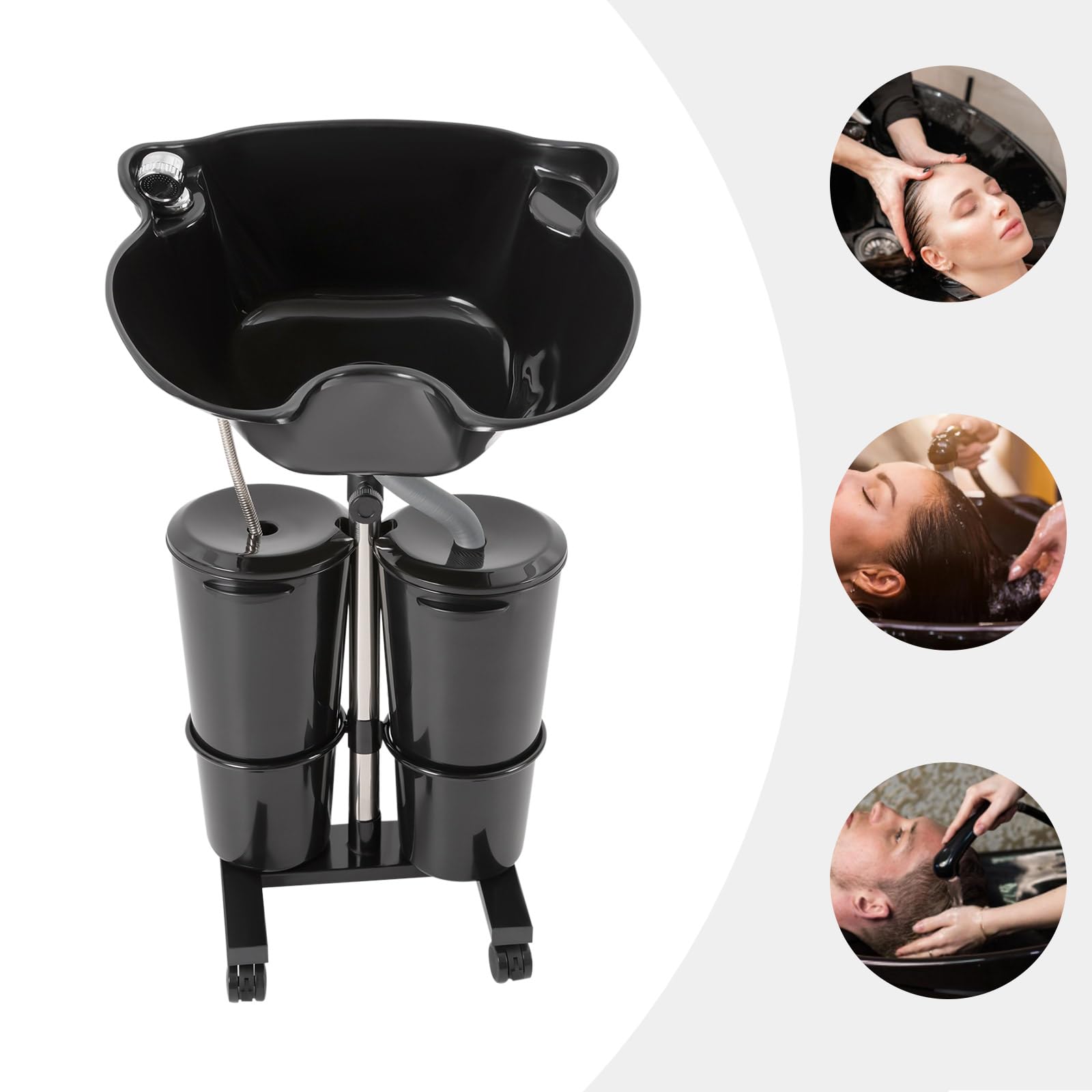 Adjustable Portable Shampoo Basin with 2 Water Buckets - Mobile Hair Washing Station for Salon & Barber Shop - Perfect for Home Care & Professional Use