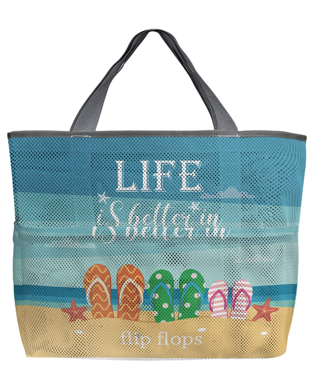 Women's Mesh Beach Tote Bag with Pockets - Perfect for Pool, Travel & Picnic