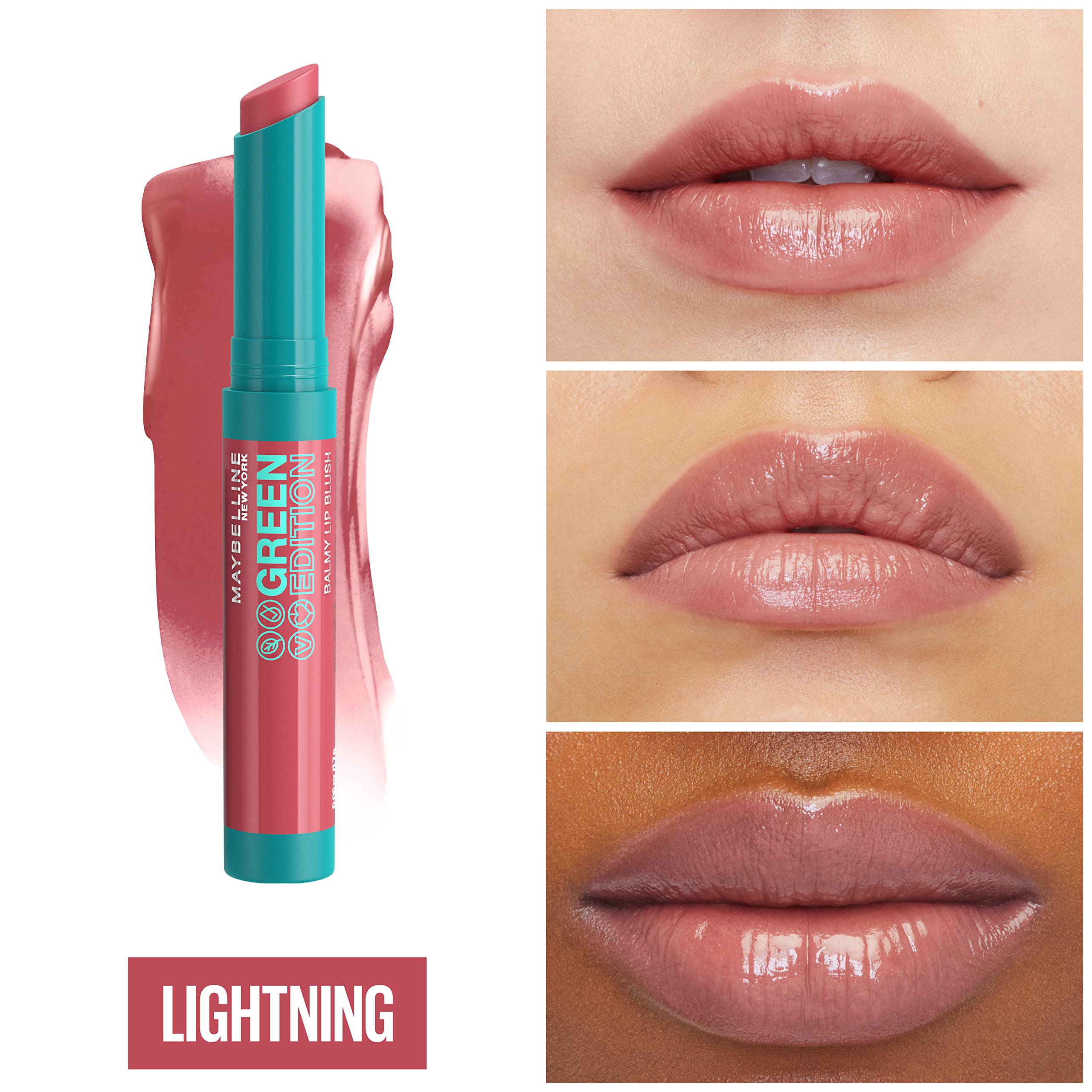 Maybelline Green Edition Balmy Lip Blush with Mango Oil - Lightning Cocoa Nude Tinted Lip Balm (1 Count) | Hydrating & Nourishing for Everyday Wear, Date Night & Natural Makeup Looks