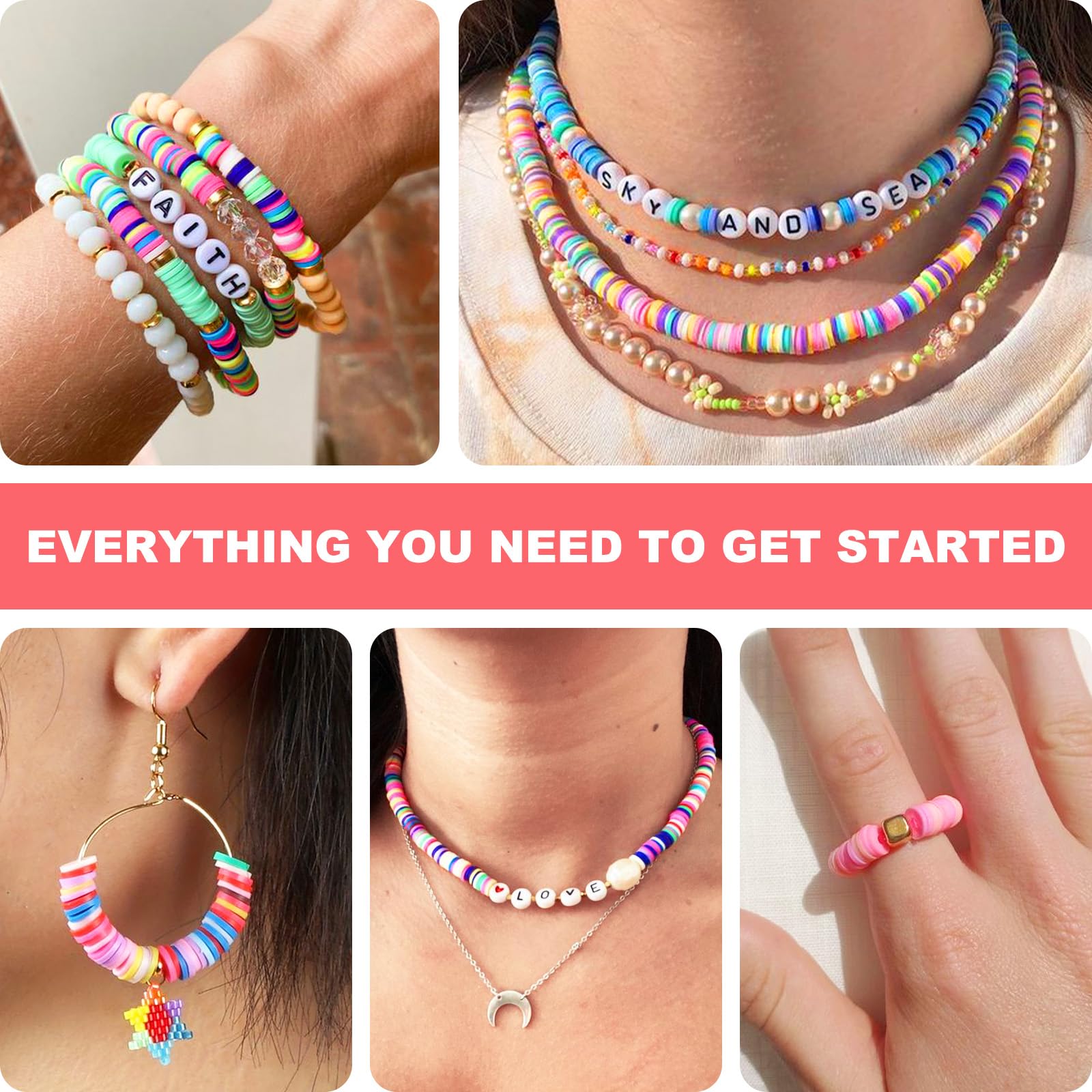 Redtwo 4200pcs Clay Beads for Bracelet Making Kit - DIY Friendship Bracelet Heishi Beads, Preppy Flat Beads for Arts & Crafts, Creative Birthday Gifts for Kids Ages 6-13 - Perfect for Jewelry Making, Party Favors & Summer Camp Activities