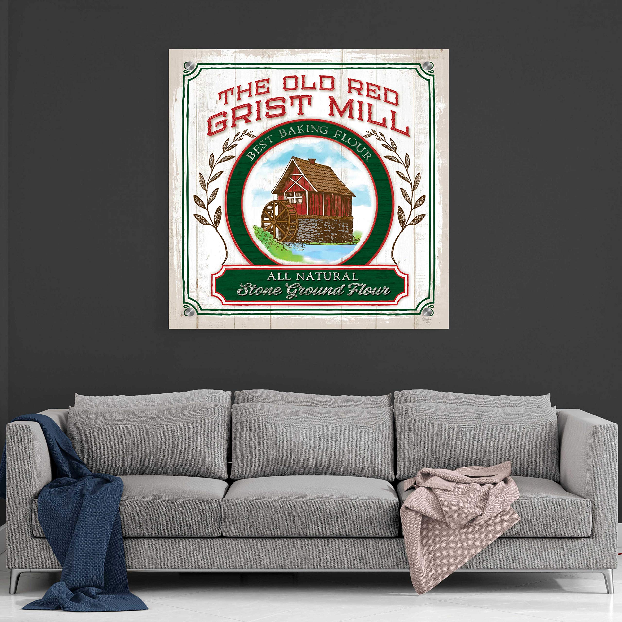 Epic Art 'Grist Mill Flour' by Mollie B - 36x36 Inch Acrylic Glass Wall Painting - Modern Home & Office Decor - Perfect for Living Room, Bedroom, Dining Area