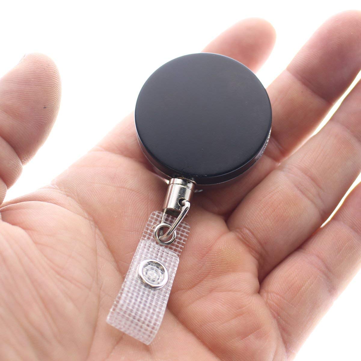 25 Pack Heavy Duty Badge Reel with Metal Cord & Belt Clip - All Metal Retractable ID Holder, Keychain with Steel Wire Cable - Black & Chrome Finish for Work, Security, Hospitals, Offices - by Specialist ID