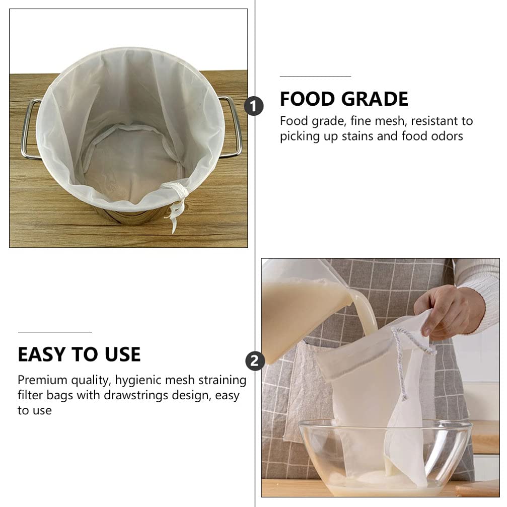 2-Pack Reusable Nylon Mesh Strainer Bags for Wine, Tea, Juice, and Spices - Fine Filter Drawstring Bags for Brewing, Cooking, and Food Preparation